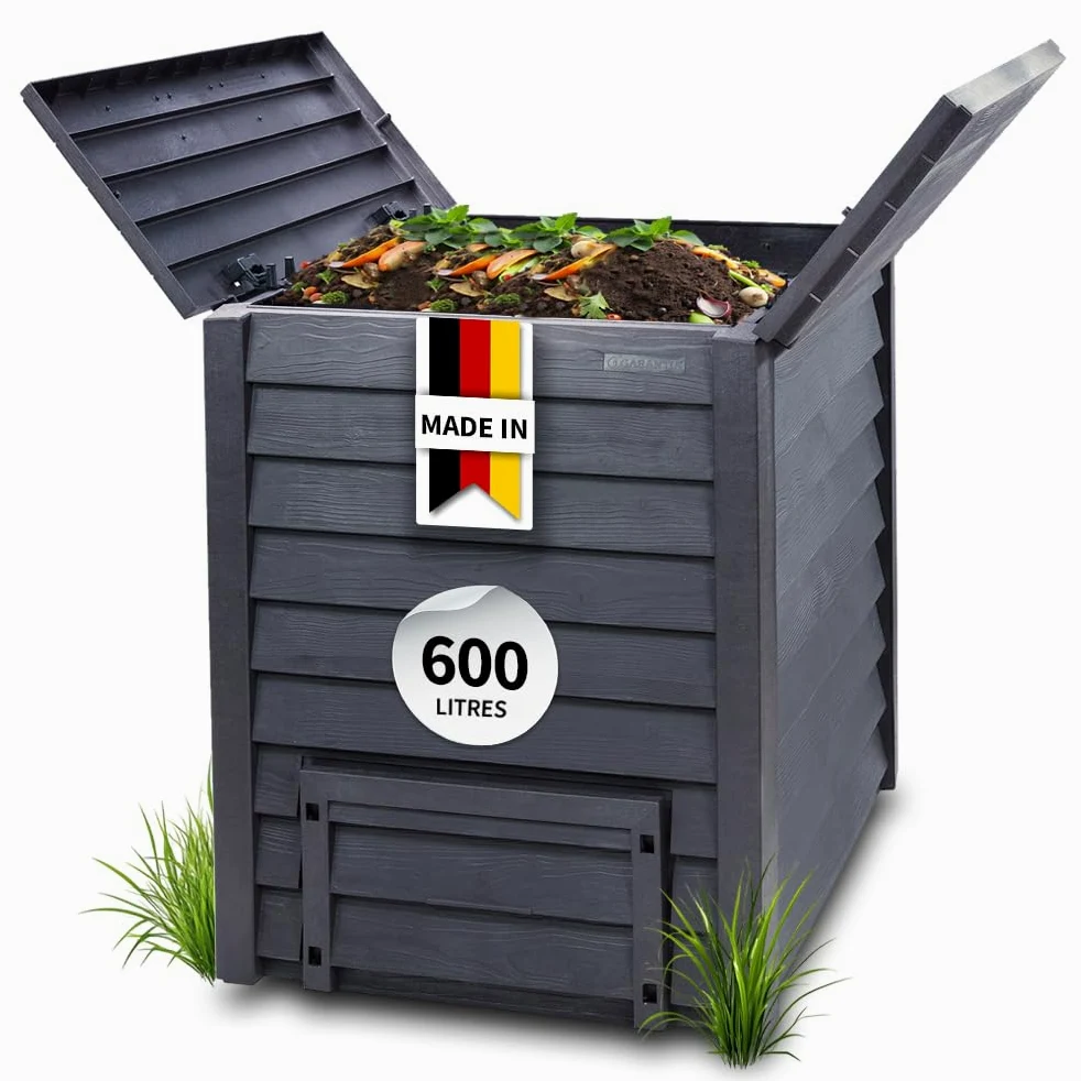 GARANTIA Thermo-Wood Composteur de Jardin 600L Brun | Bac à Compost Extérieur en Bois Recyclé, Écologique Robuste pour Déchets Organiques et Jardin