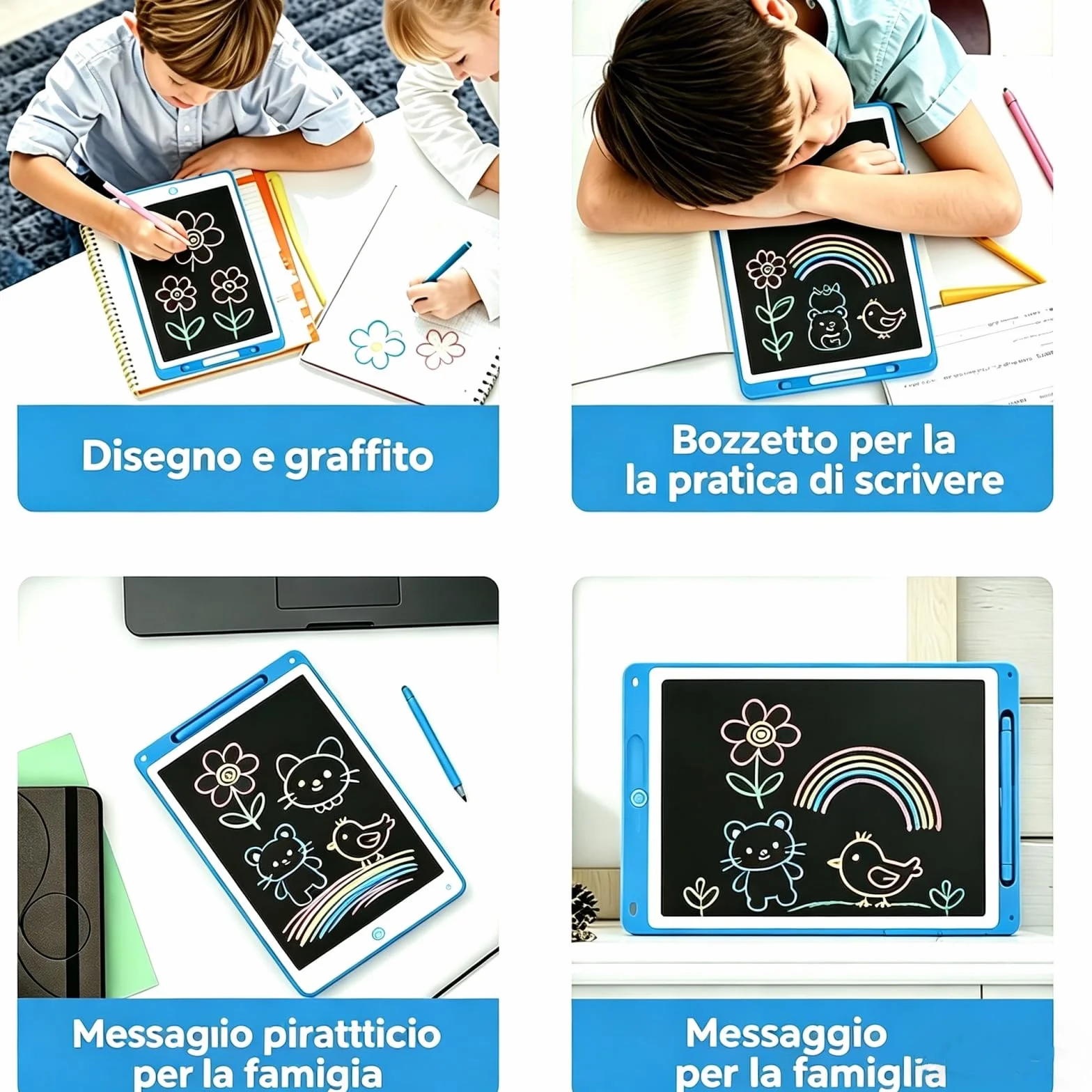 Tablette graphique LCD 10" bleue imperméable antichoc avec stylo intégré pour dessin et notes