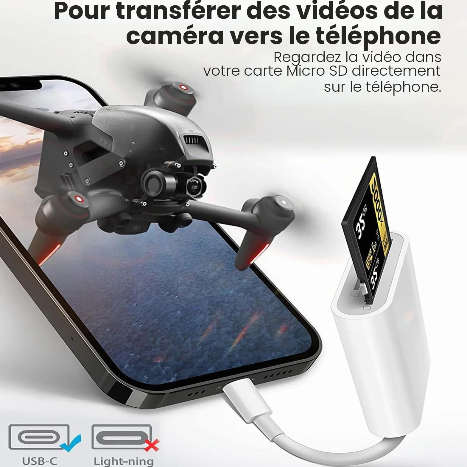 Lecteur Carte SD USB C, Adaptateur SD/TF pour iPhone 16 15 Pro Max, MacBook, iPad, Samsung Galaxy S24 S23