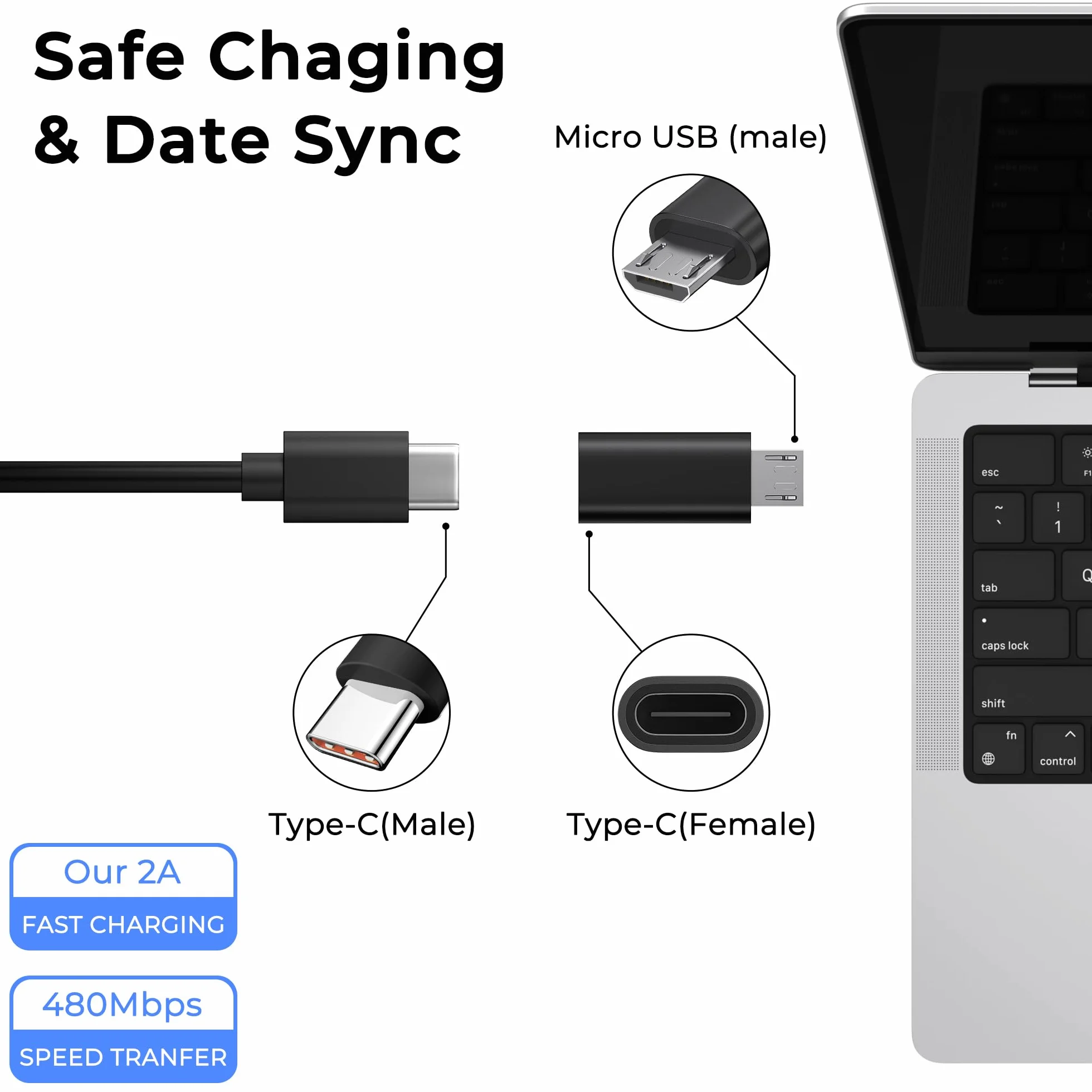 Adapter USB C Auf Micro USB, Typ C (Female) zu Micro-USB (Male) für Samsung, Huawei, Xiaomi, Power Bank