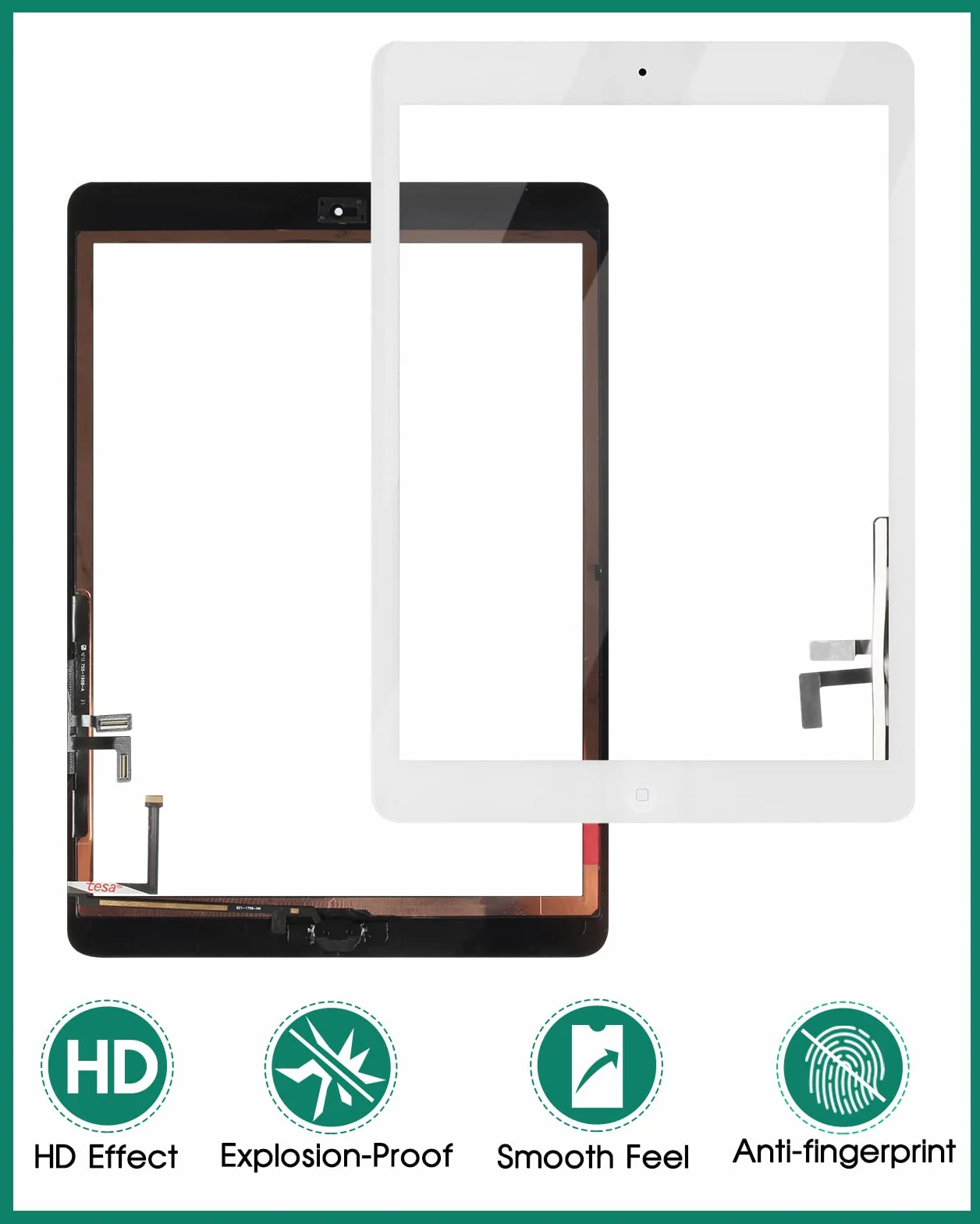 Écran tactile numériseur de rechange pour iPad Air 1 1ère génération A1474 A1475 A1476 verre trempé blanc