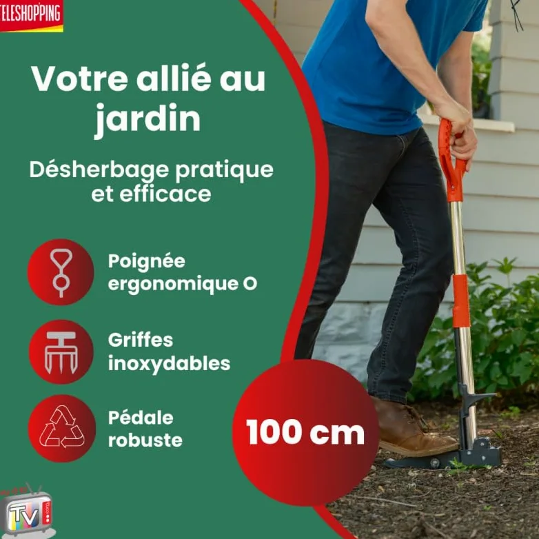 Venteo Desherbeur Manuel à Pédale en Kit | Outillage Jardin Professionnel | Outil Multifonction pour Extraction Racines Pissenlit | Entretien Gazon Sols Extérieurs Alternative aux Outils de Coupe