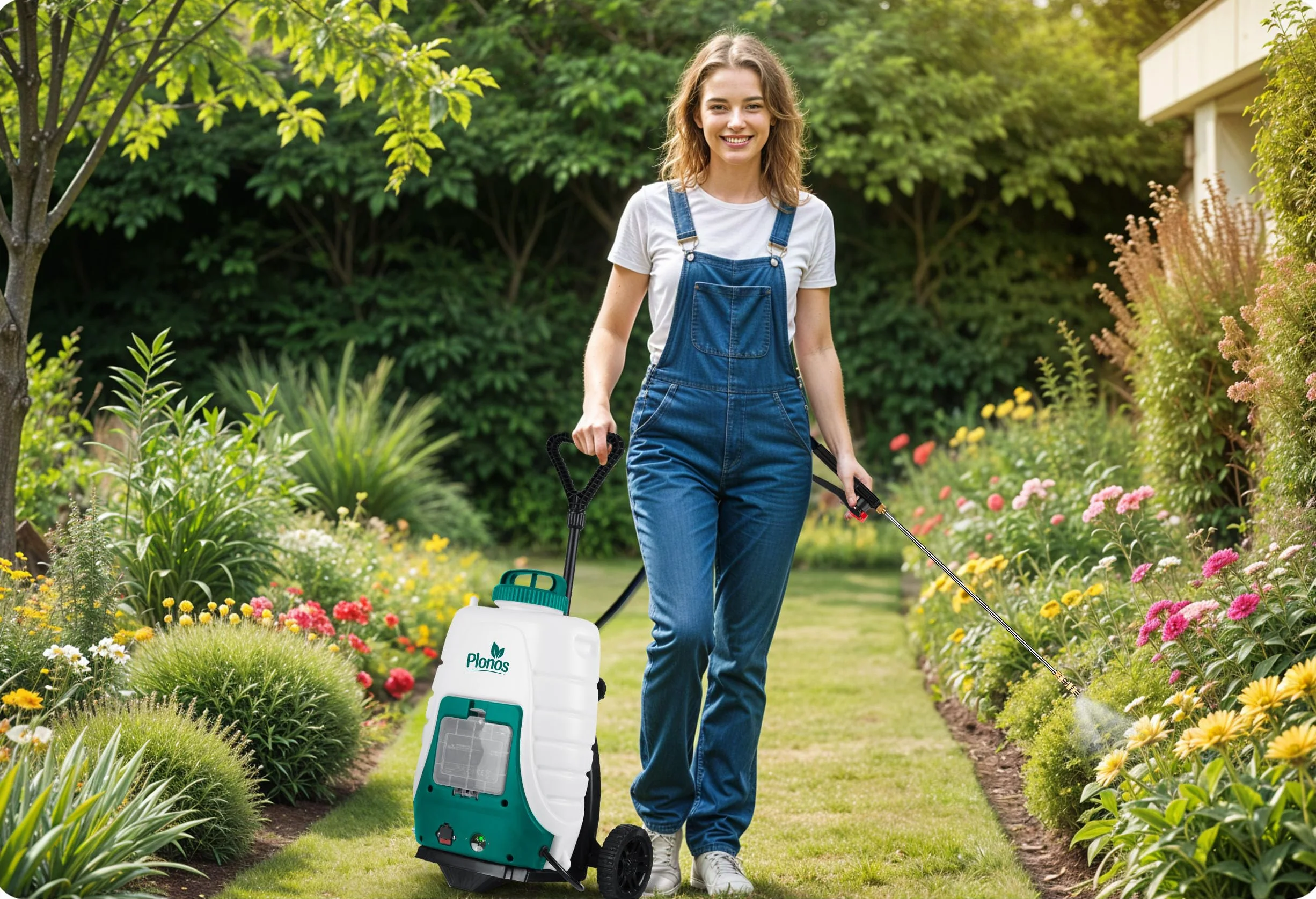 Pulvérisateur à Pression Rechargeable avec Chariot Capacité 18 L Rechargeable 8 Ah Lance 4 Buse 9 Buses Amovibles