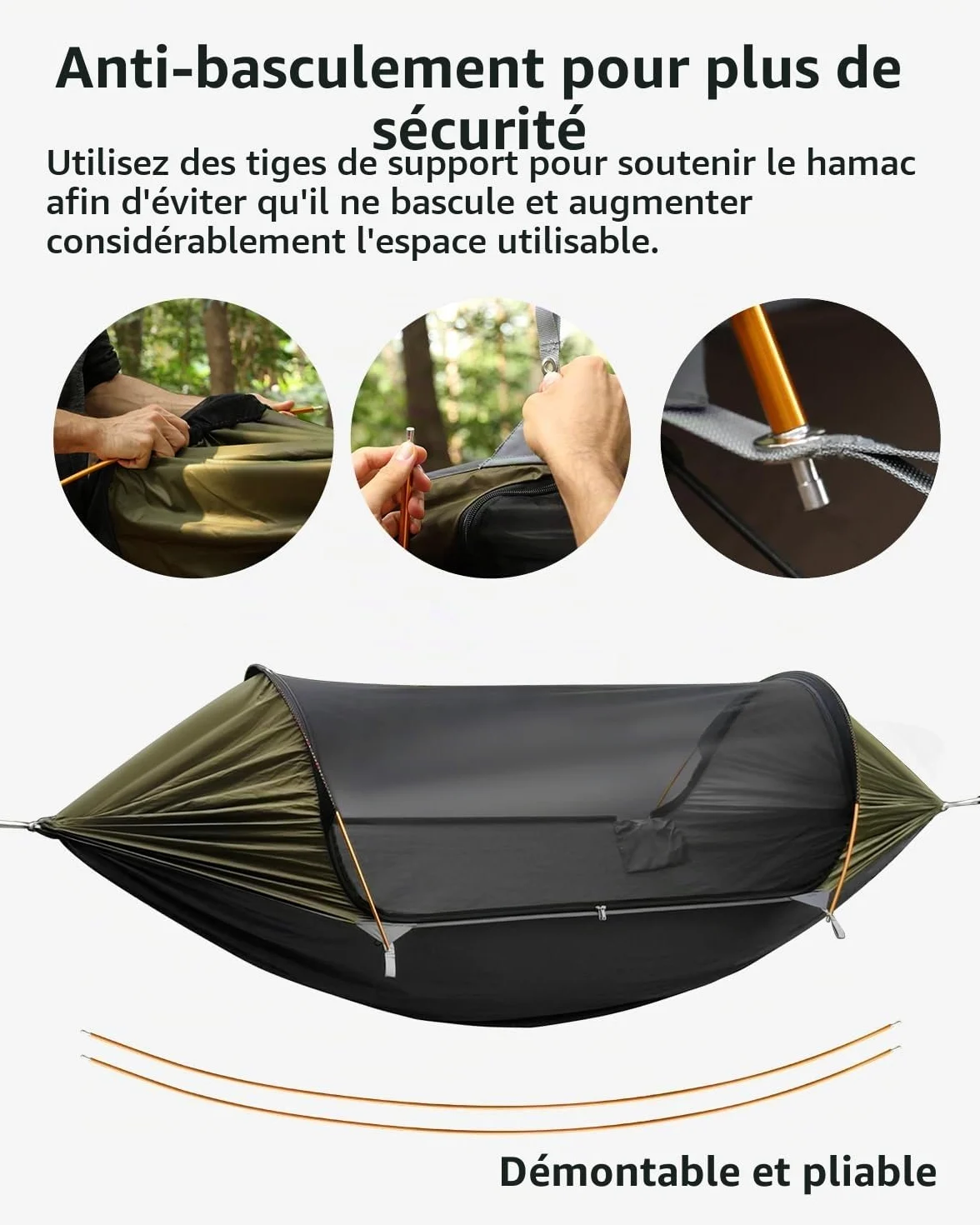 Hamac Tente avec Moustiquaire et Pare-Soleil Amovible, Fonction 4 en 1, Hamacs Exterieur Suspendus Légers, Tente de Bivouac pour l'extérieur, La Randonnée Camping dans Jardin