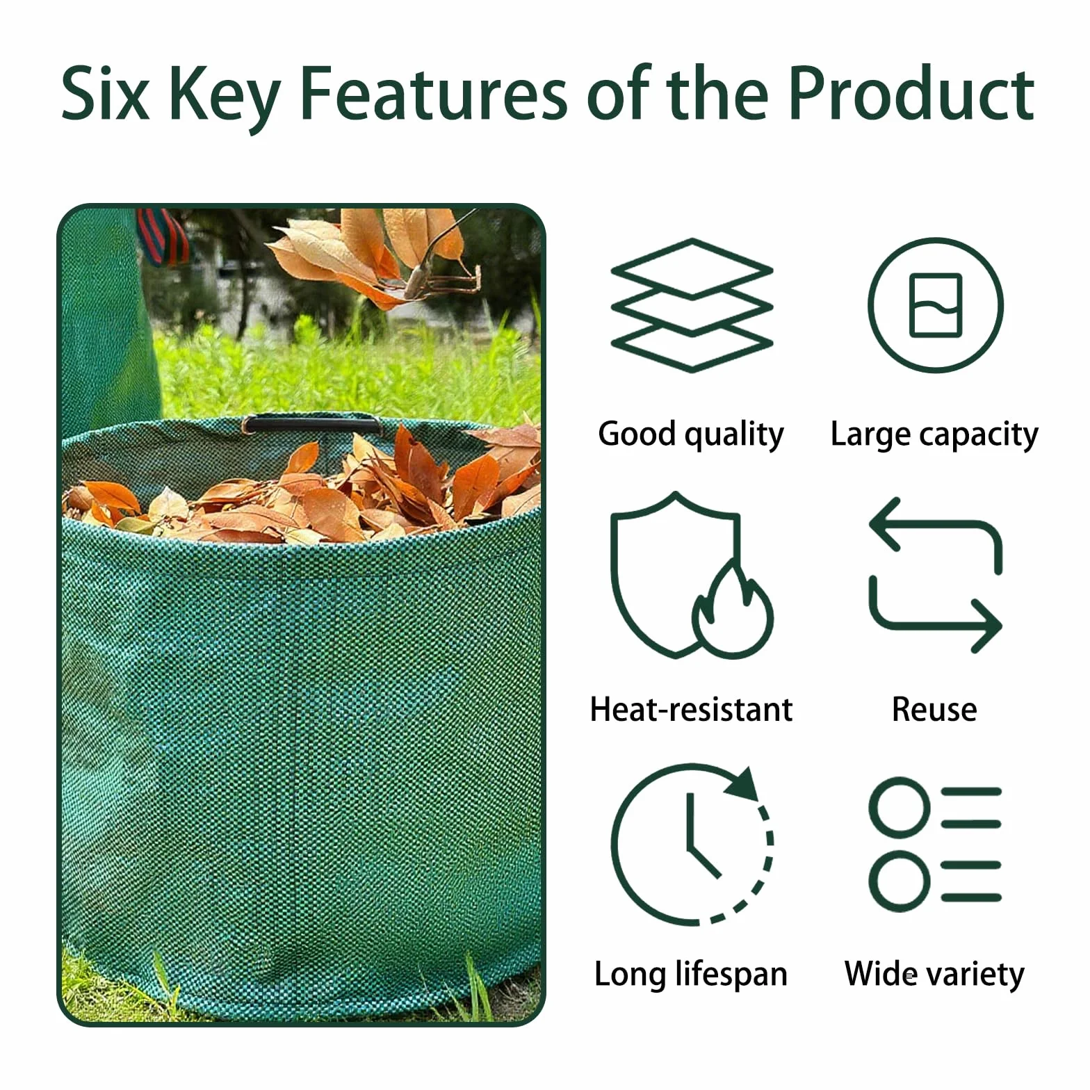 Lot de 4 sacs à feuilles réutilisables, conteneurs robustes pour déchets de pelouse et de cour avec 4 poignées, capacité de 200 litres, parfaits pour les tontes de plantes, l'herbe et les mauvaises