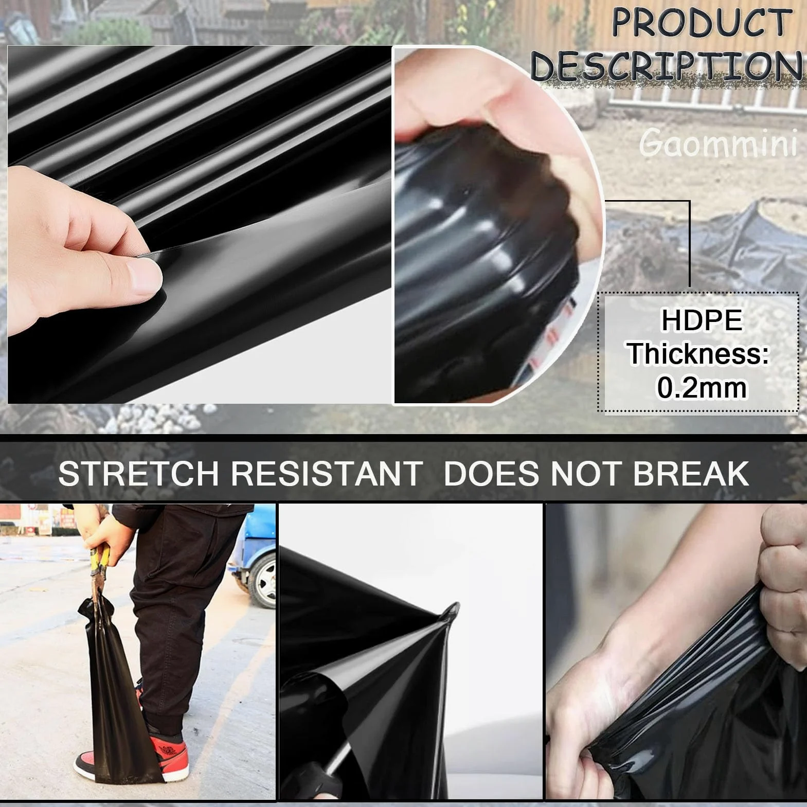 Revêtement de bassin flexible pour extérieur, sous-couche robuste pour bassin de jardin, bassins à poissons, doublure préformée - Noir/polyéthylène haute densité