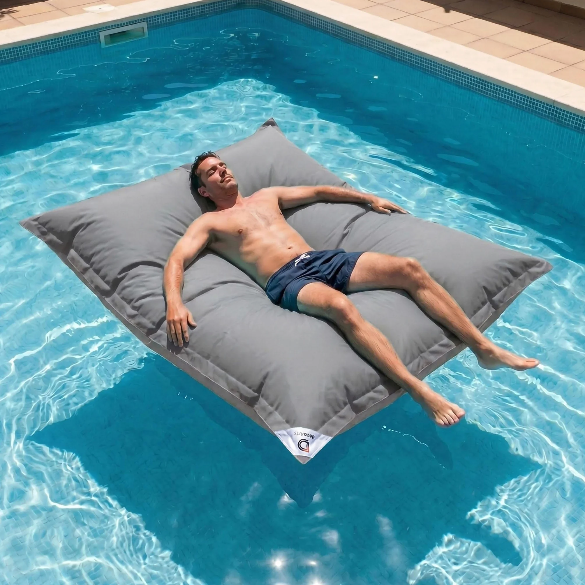 Housse pour Pouf Géant XXL 180x140cm Déhoussable Flottant Piscine Gris Galet