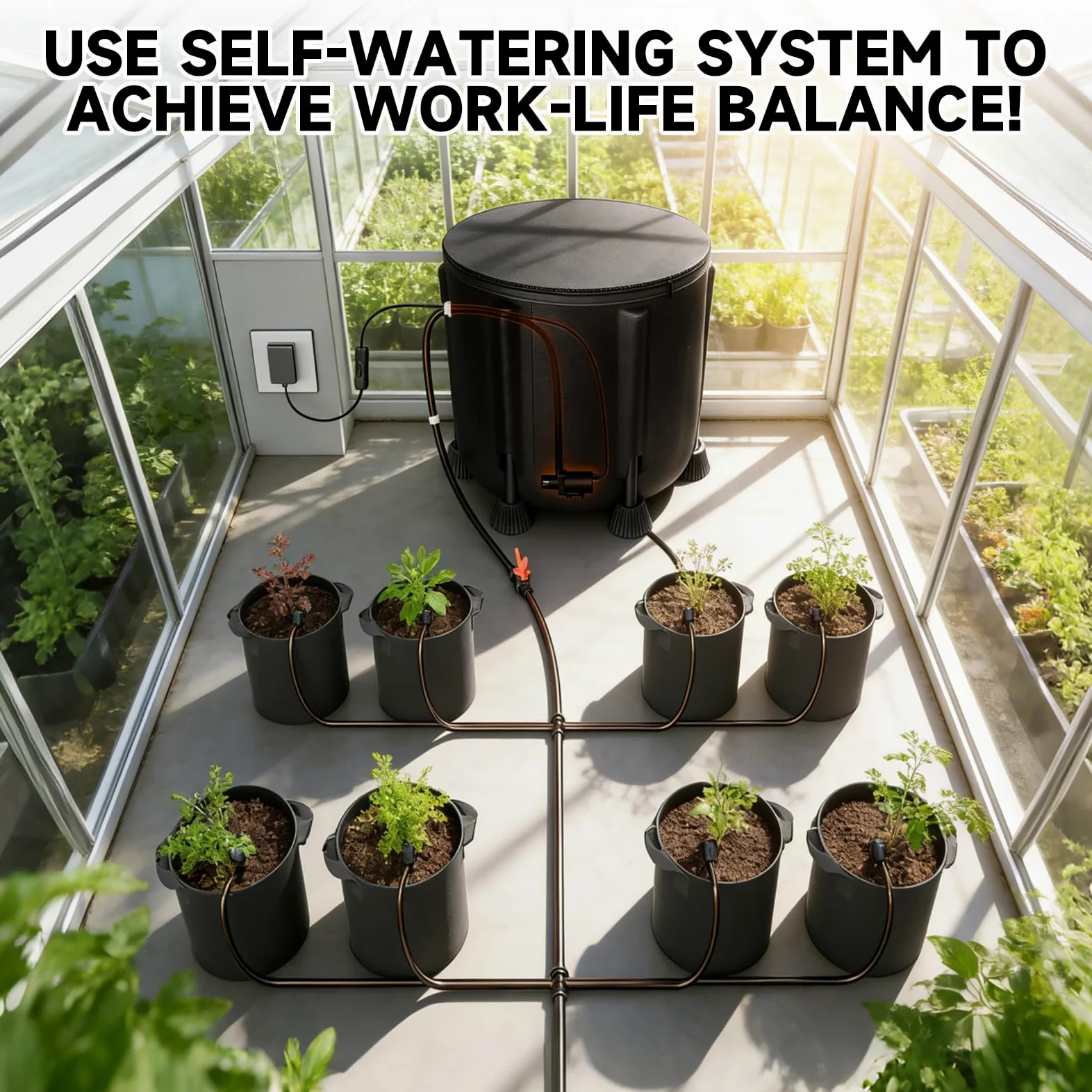 Système d'arrosage automatique avec réservoir 50L, pompe 25W | Kit goutte-à-goutte avec 8 buses pour plantes d'intérieur, idéal pendant les vacances ou absences prolongées