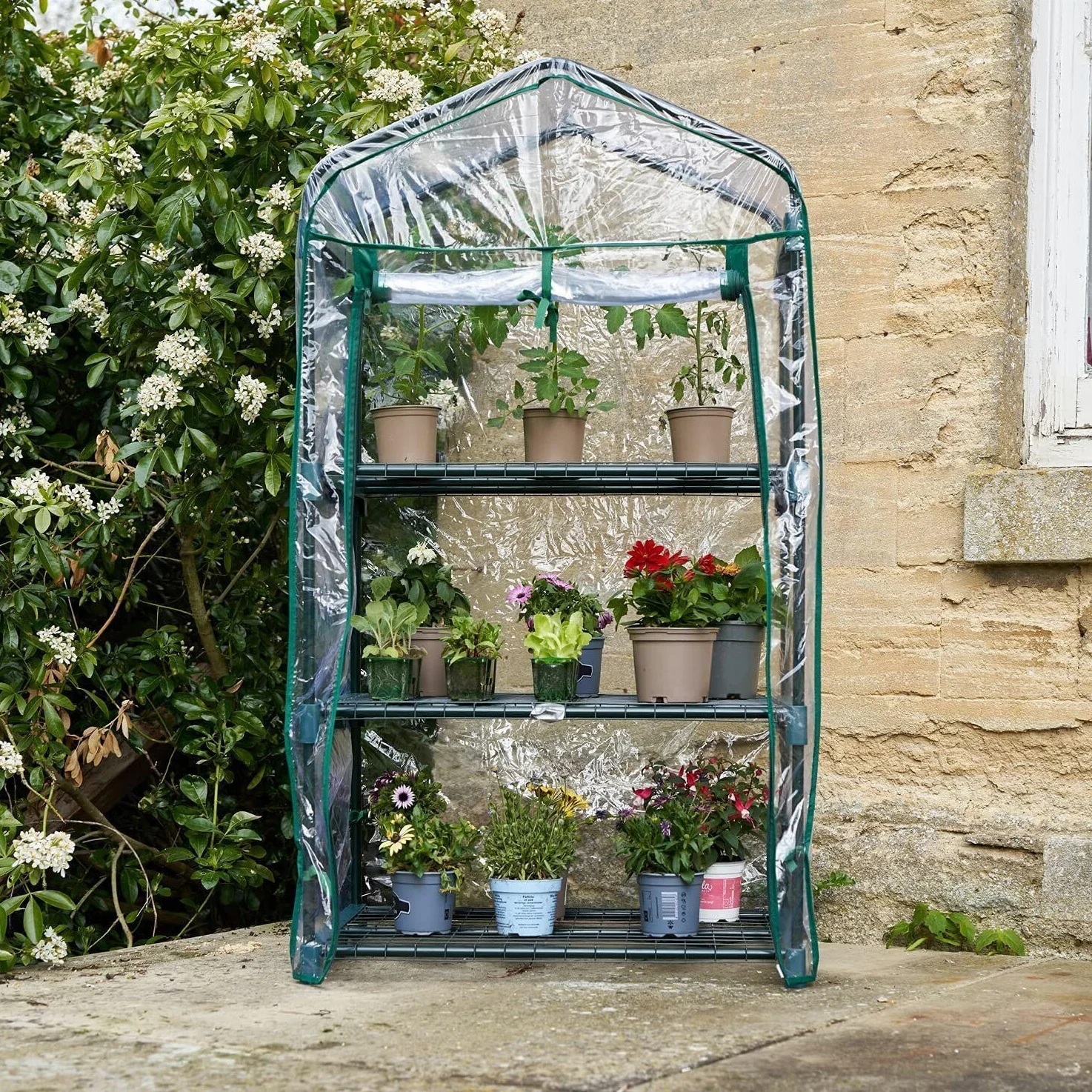 Avilia Serre Portable 3 étages avec Couvercle en PVC Amovible 70 x 47 x 126 cm – Idéal pour Jardin et Balcon : Mini Serre Verticale pour Plantes, Montage Facile, Protection optimale hivernale