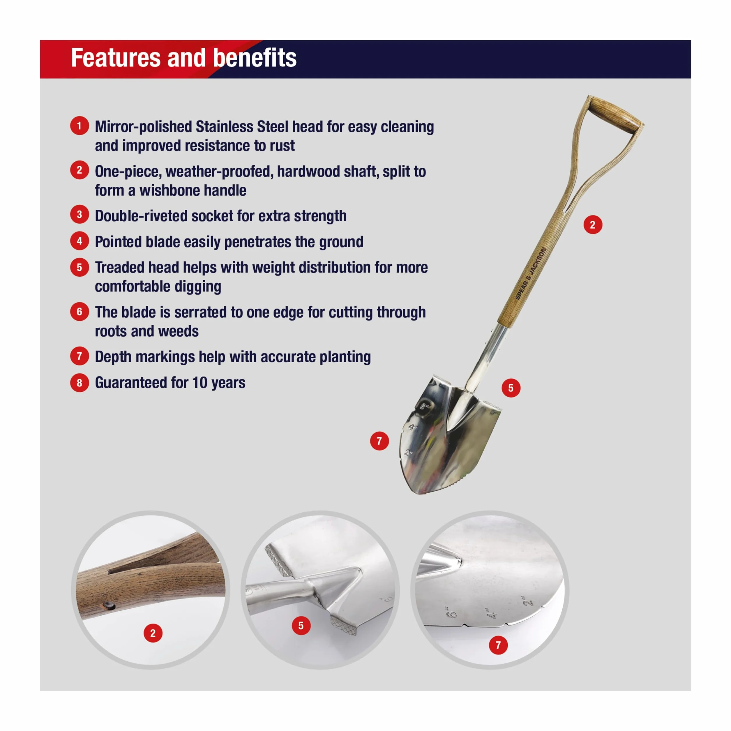Spear & Jackson 4650PS Bêche de plantation traditionnelle en acier inoxydable