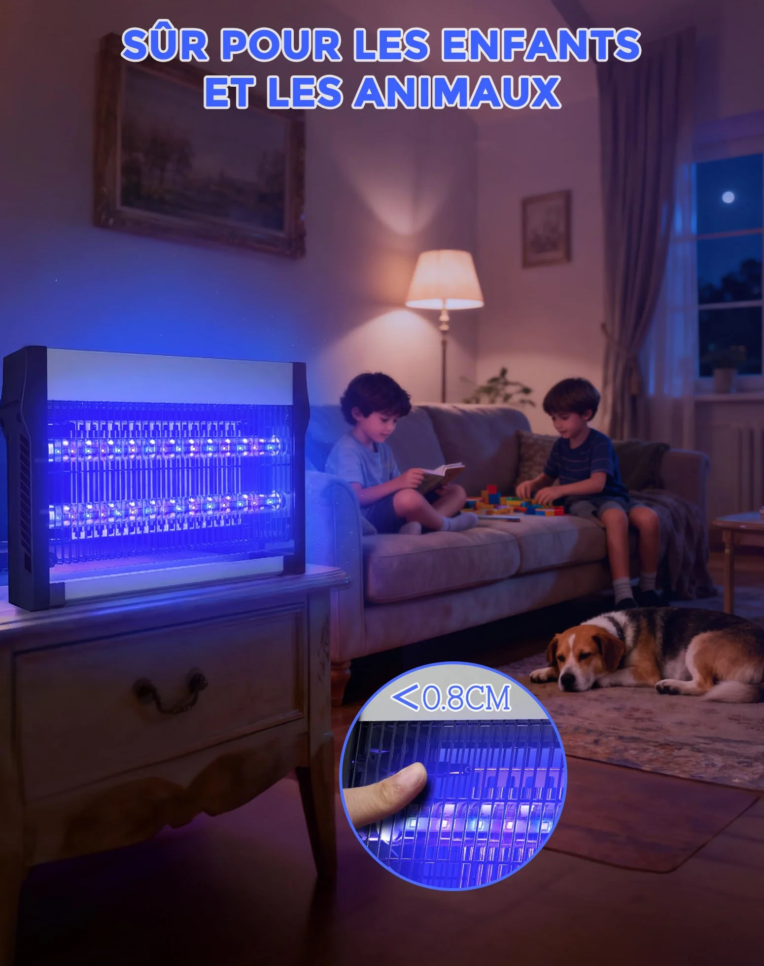 Lampe Anti Moustique 2500 V, Tue Mouche Électrique avec Tubes LED, Double Attraction UV, 80 m²