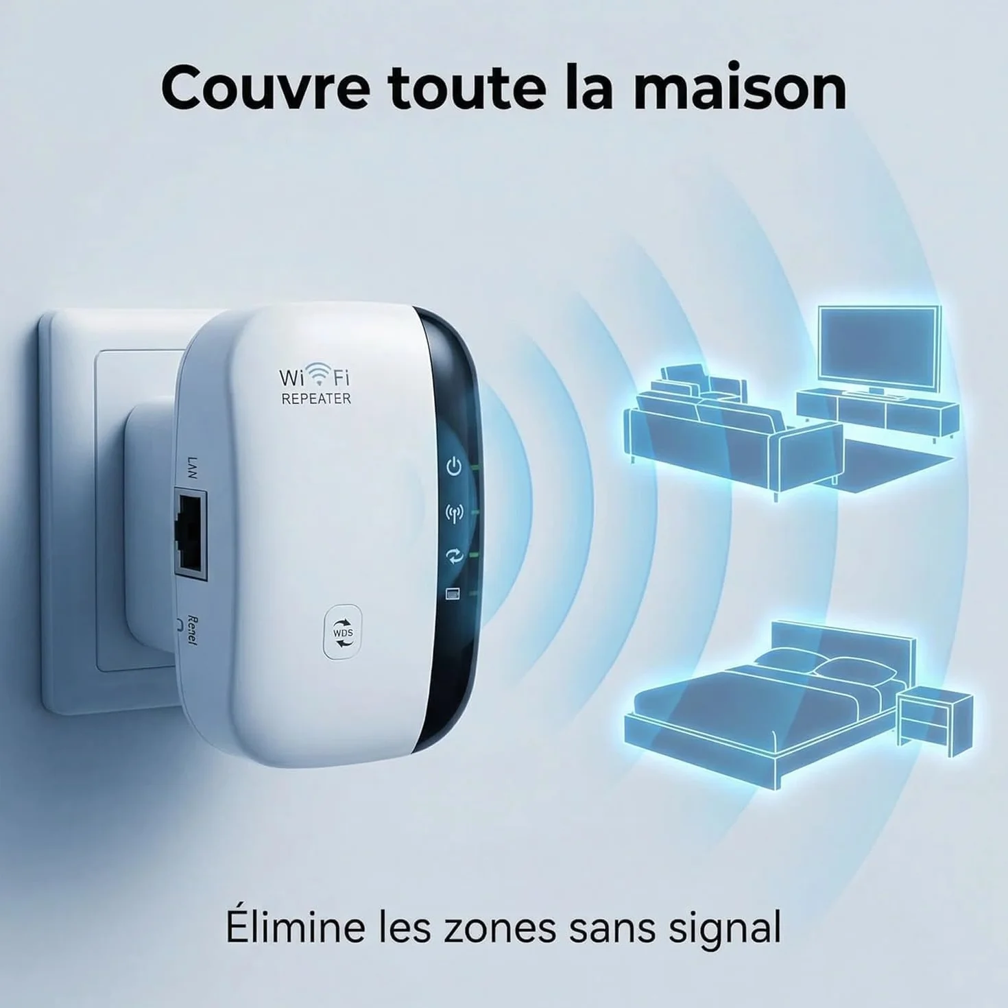 Amplificateur WiFi répéteur 300 m² 45 appareils Port Ethernet Installation Rapide Prise européenne