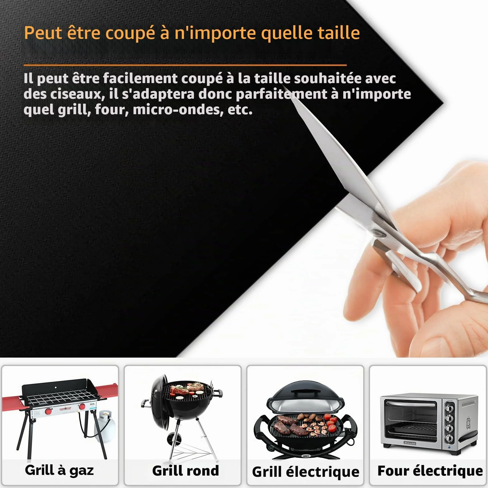 Lot de 5 Tapis Barbecue 60x40cm Anti-adhérent Téflon Réutilisable avec Brosse et Clip