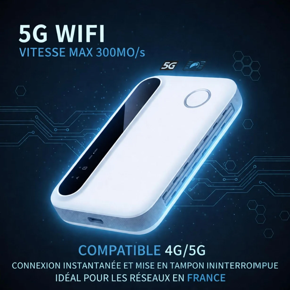 Routeur 5G Portable WiFi 6 avec Slot SIM Déverrouillé – Modem 5G Carte SIM, Internet Mobile Haut Débit 5G/4G+