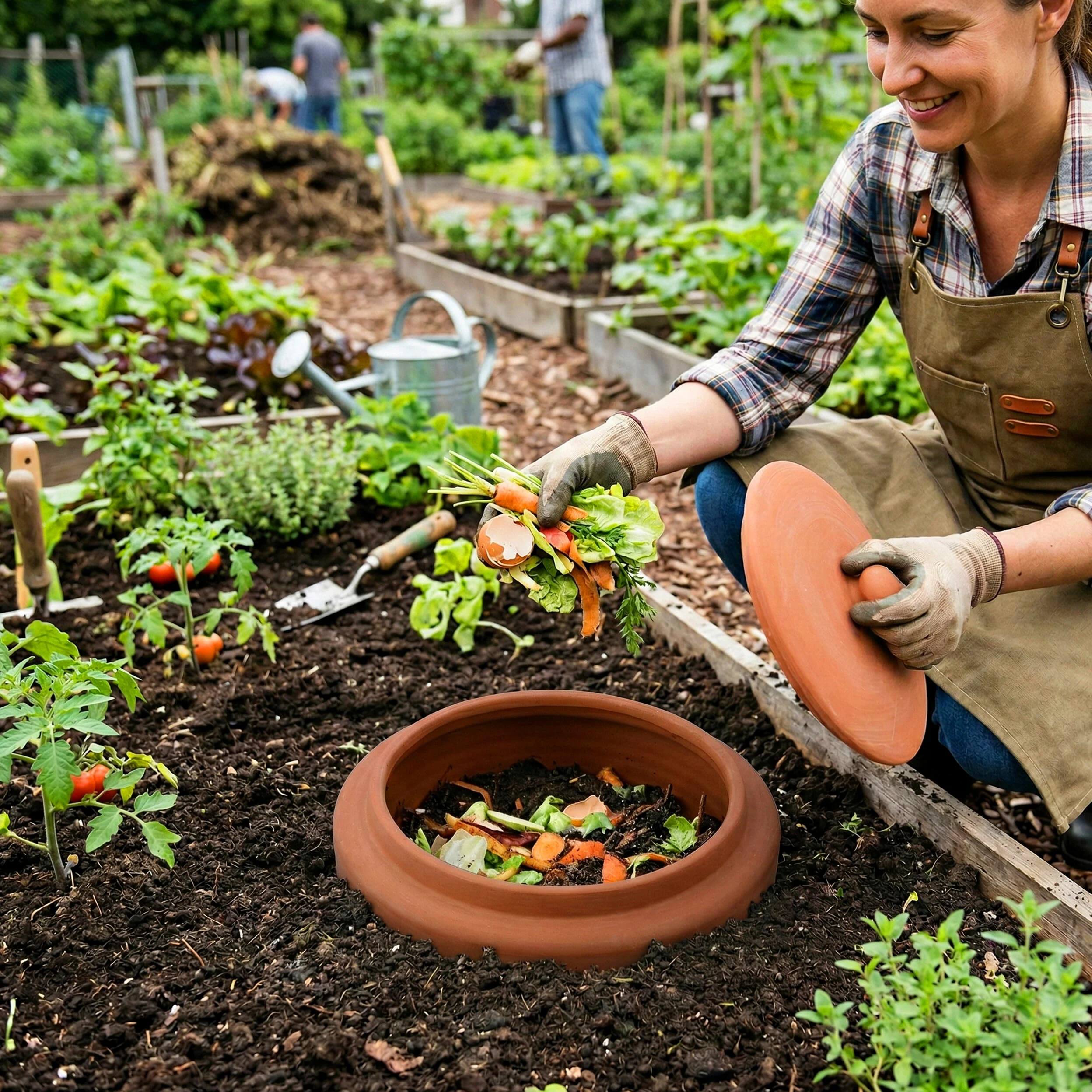 Vermicomposteur Relaxdays à enterrer, 5 L, bac à vers pour déchets de Cuisine, Couvercle, Jardin & Potager, Terre Cuite