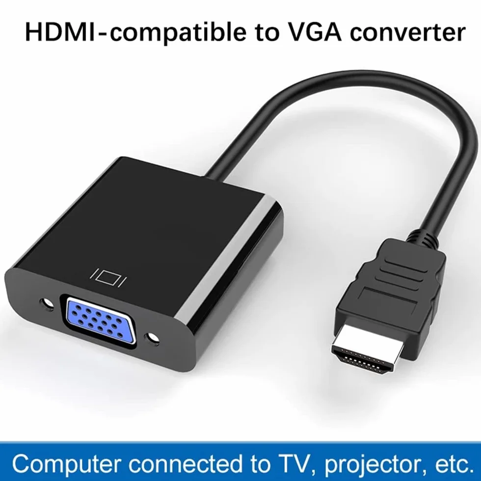 Adaptateur HDMI vers VGA plaqué Or Full HD 1080P Convertisseur Carte vidéo Externe (Black)