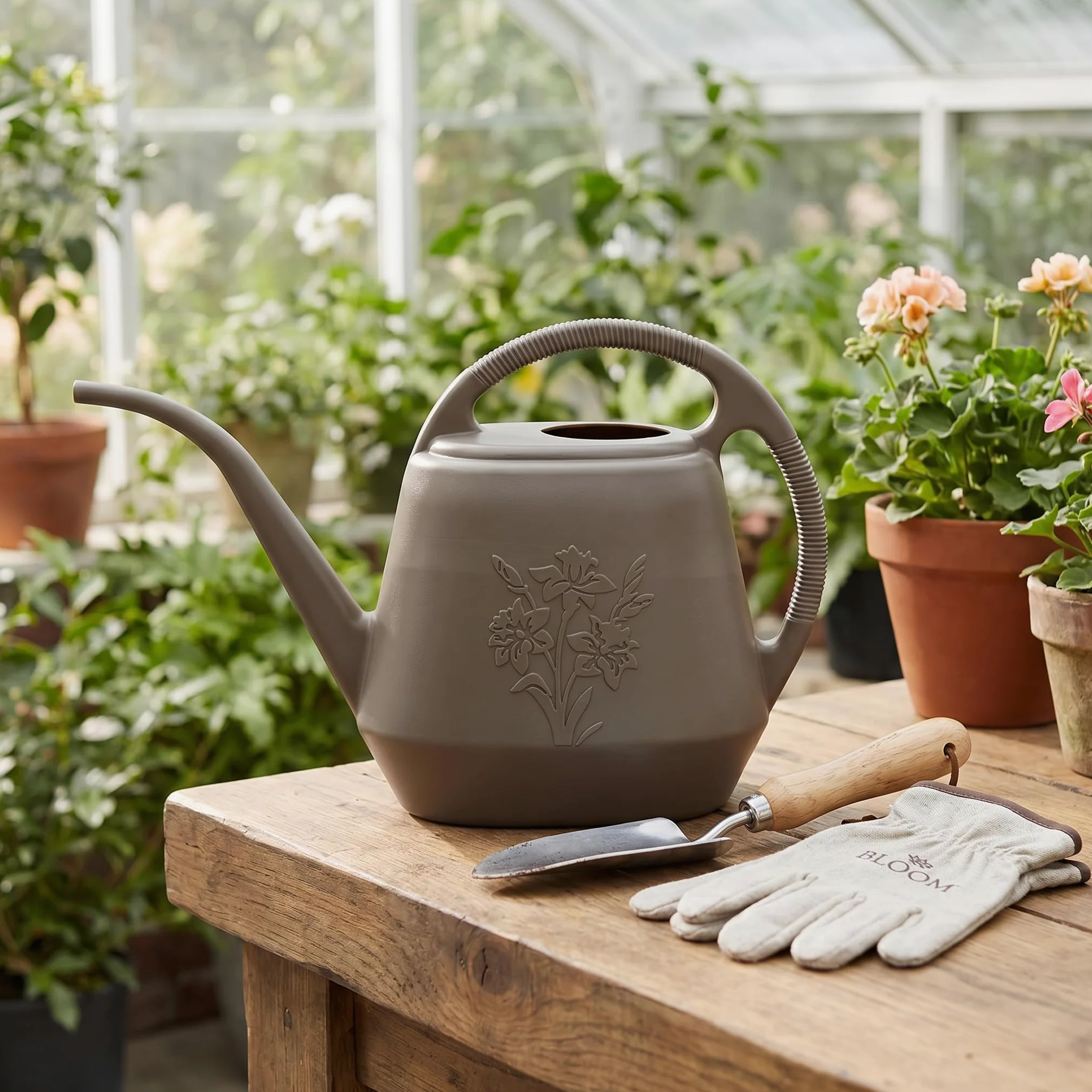 Fasmov Arrosoir en plastique de 3,8 l avec poignée confortable, arrosoir de jardin à long bec pour arroser les plantes, gris