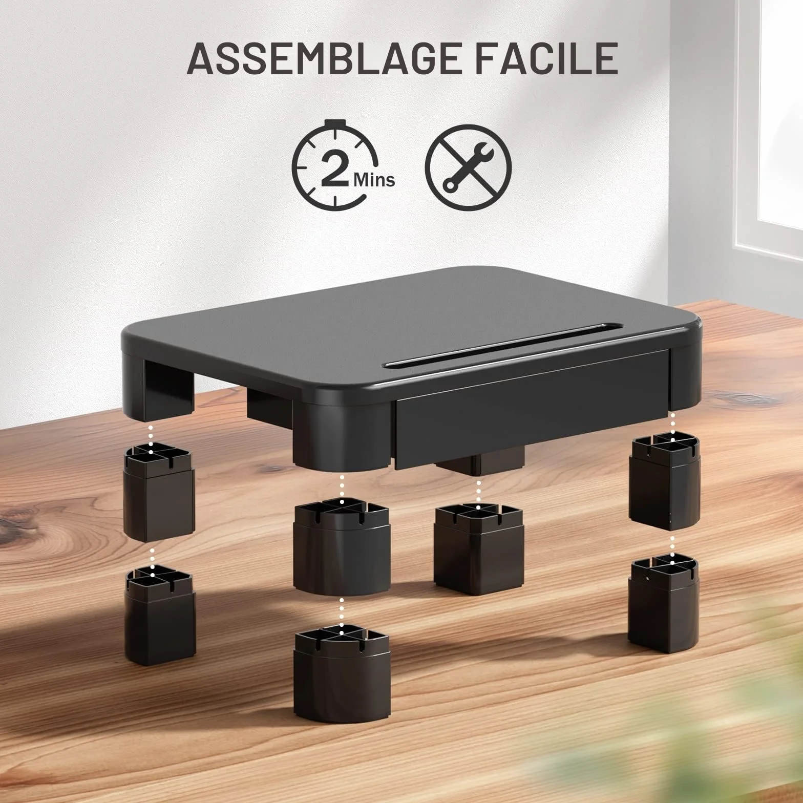 LORYERGO Support de Moniteur 3 Hauteurs Réglables Rehausseur Ecran 20KG Plastique