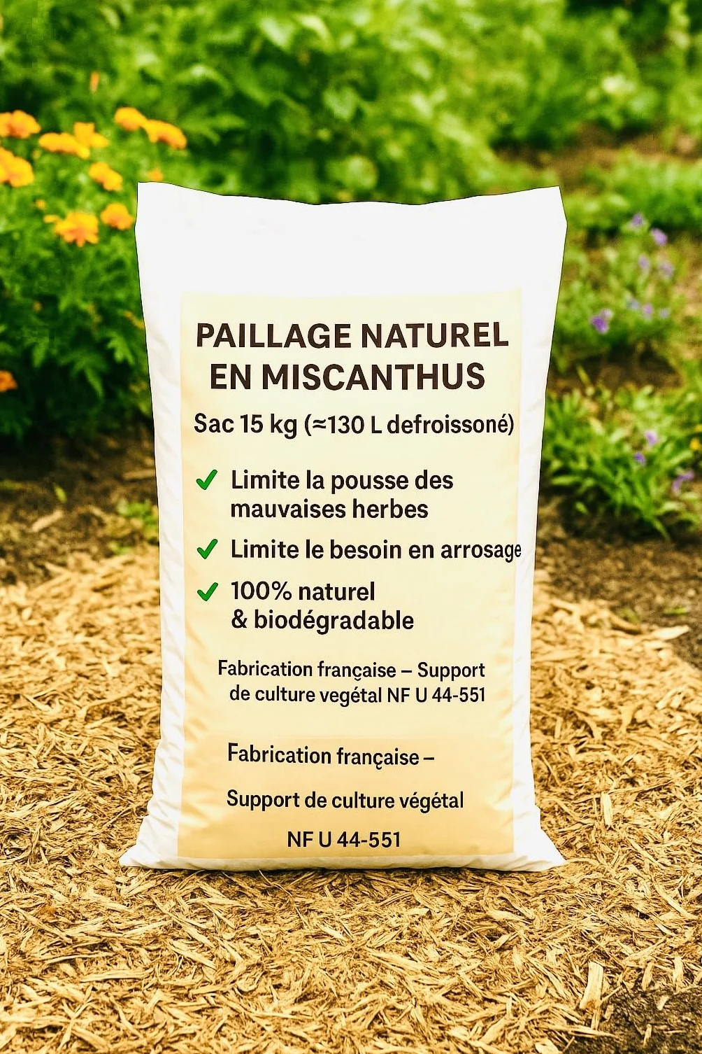 Paillage Naturel Miscanthus Français 15 kg (130L) Support de Culture NF U 44-551