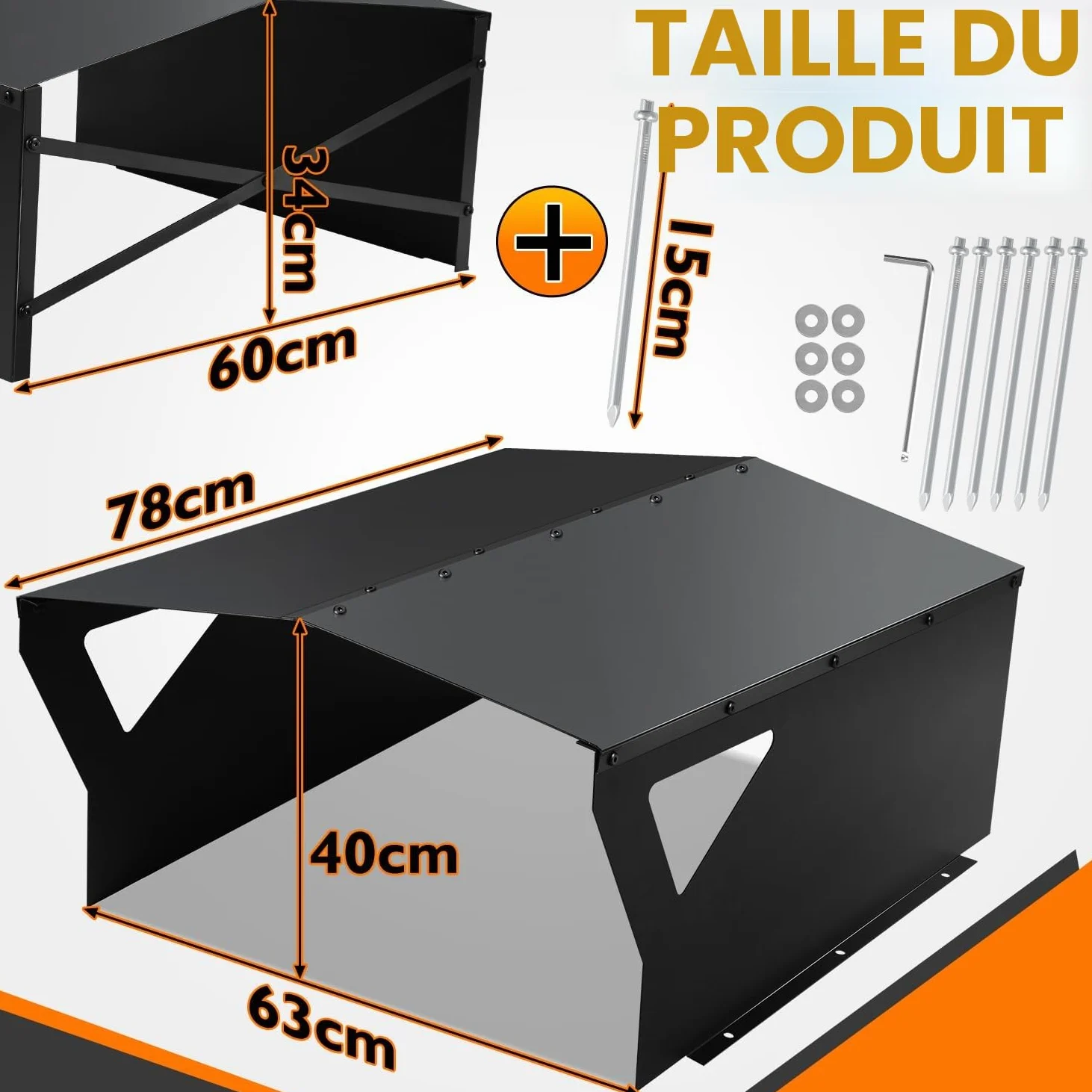 Herrselsam Abri de protection galvanisé pour tondeuse robot avec gants et protection UV - Idéal contre la pluie et la grêle - 78 x 60 x 34 cm - Noir