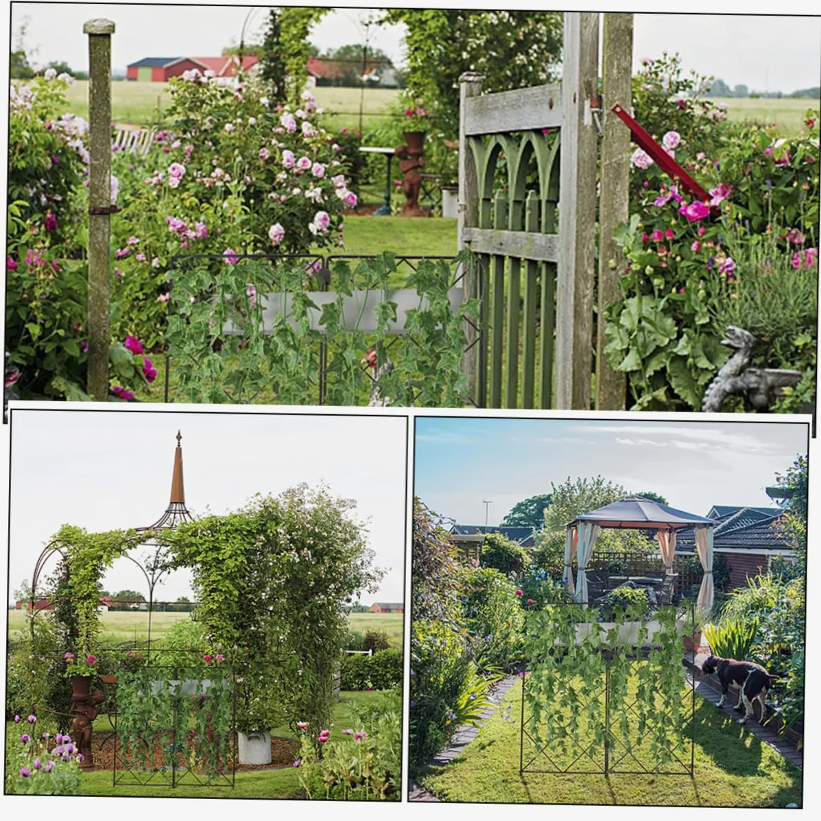 ibasenice Treillis de Jardin Support pour Plantes Grimpantes et Vigne en Fer Noir Pliables Lot de 2 Usage Maison et Jardin
