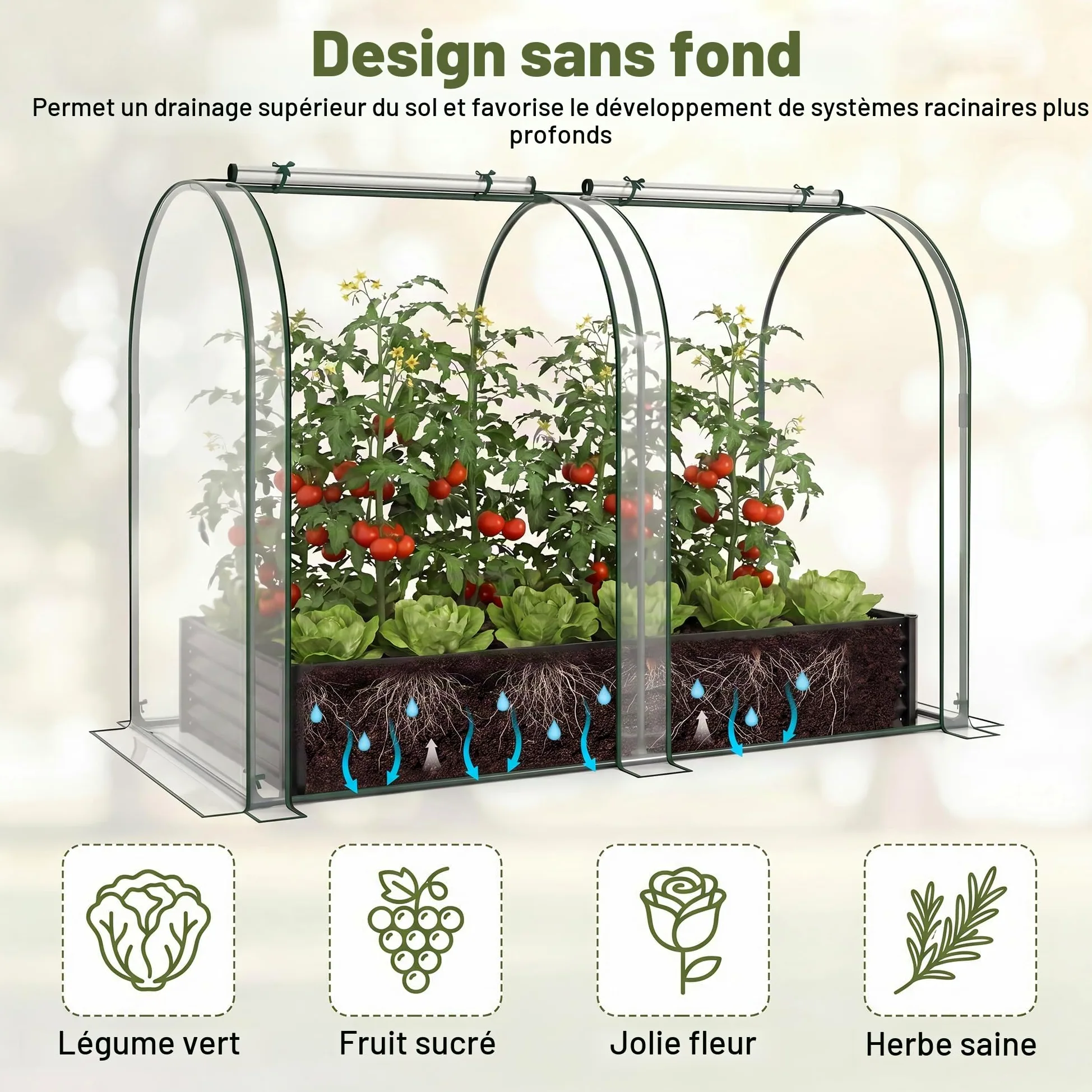 HOMASIS Serre 2 en 1 avec Plate-Bande Surélevée, Protection hivernale, Serre Froide en Métal et Film PVC avec 2 Fenêtres, pour Jardin et Balcon (198 x 100 x 145 CM,Argent)