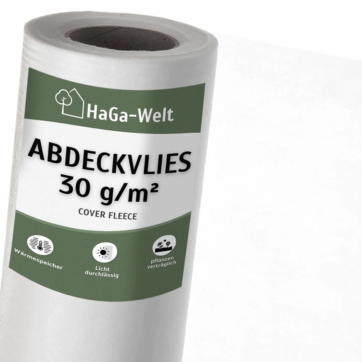 HaGa Non-tissé de couverture 30g/m² en 1,6m x 50m - Non-tissé de protection contre le gel pour les plantes - Non-tissé respirant pour les couches précoces - Pour les couvertures de lits surélevés