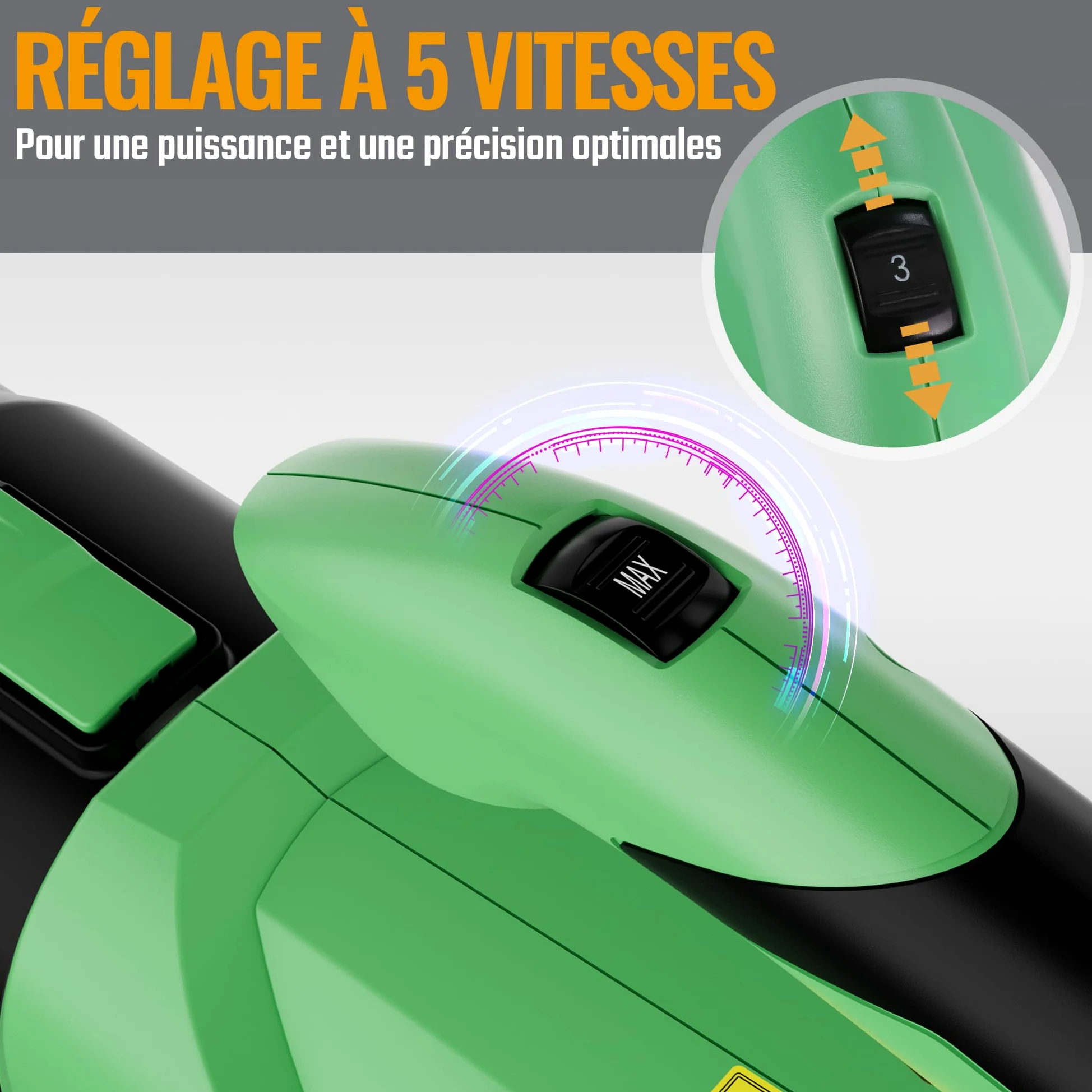 WORKPROX Souffleur de Feuilles Axial sans Fil 20V, Souffleur à Batterie 4,0 Ah avec Chargeur, Vitesse d'air Maximale 144 km/h et Capacité 850 m³/h, 5 Vitesses Réglables, pour Jardins Allées Terrasses | Chargeur Inclus, Vitesse d'air 144 km/h, Débit d'air