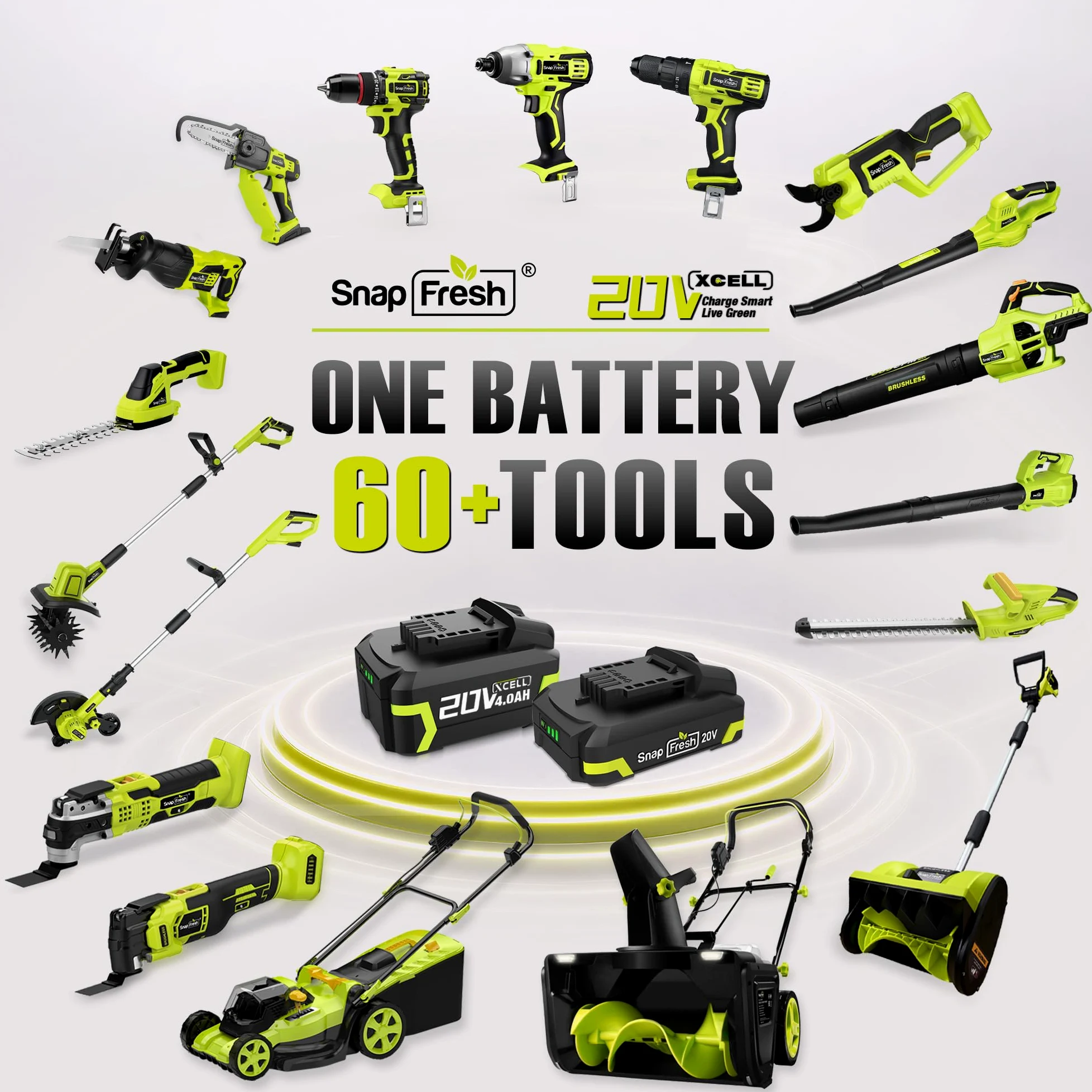 SnapFresh Souffleur Batterie 20V Léger 1,2 kg - Souffleurs de Feuilles sans Fil 210 km/h 240m³/h, 2 Vitesses, avec Batterie et Chargeur - pour Terrasses, Garages, Entrées et Jardins Domestiques (Vert)