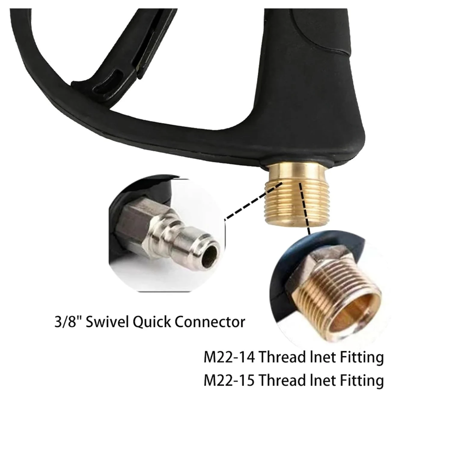 Pistolet d'arrosage avec embout multi-jets, Nettoyeur haute pression en métal à manche court avec verrouillage de la gâchette et 5 embouts buse(M22-15)