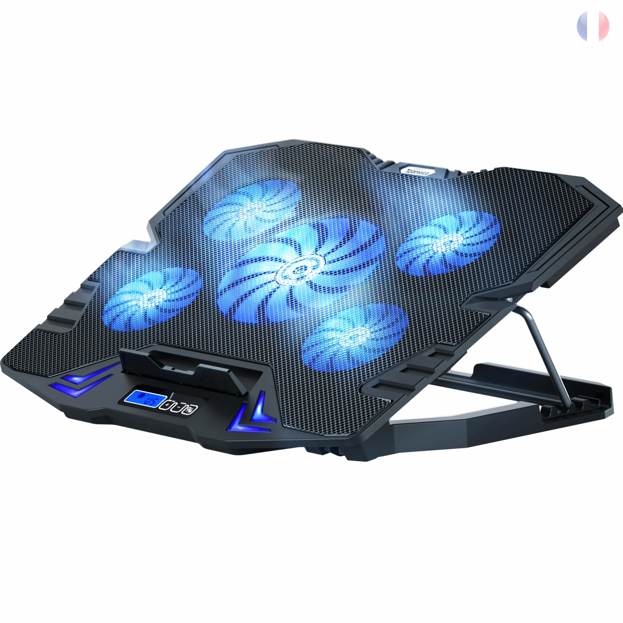 TopMate C5 Base de Refroidissement PC Portable Gamer 10-15,6 Pouces, 5 Ventilateurs Silencieux, LED Bleue, Contrôleur LCD