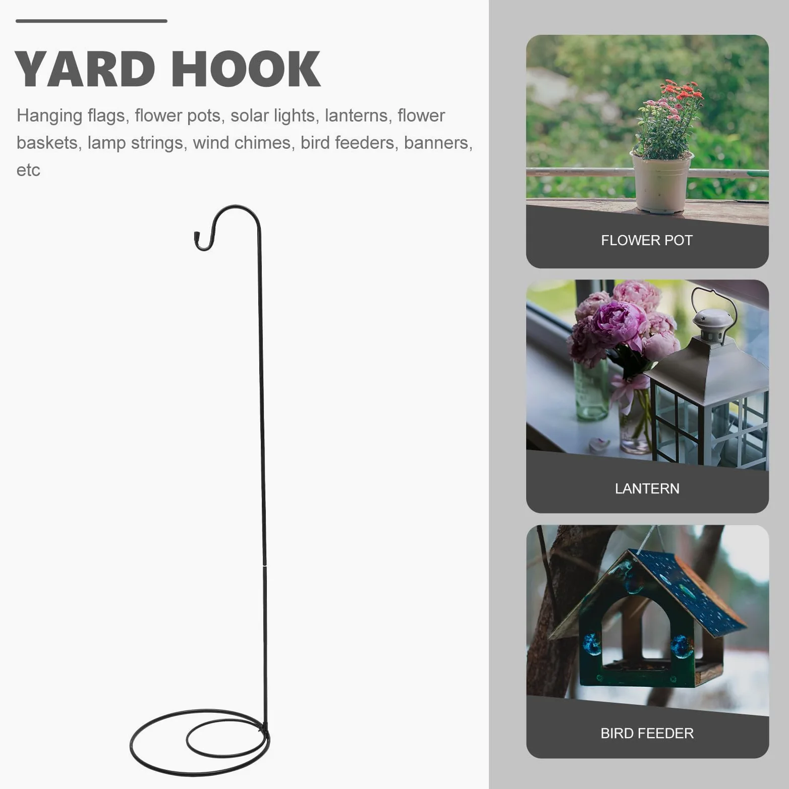 Crochet en Fer Noir Anti-rouille pour Jardin Extérieur, Installation Solide et Multi-usage, Support pour Lanternes Solaires et Pots de Fleurs Cour ou Parc