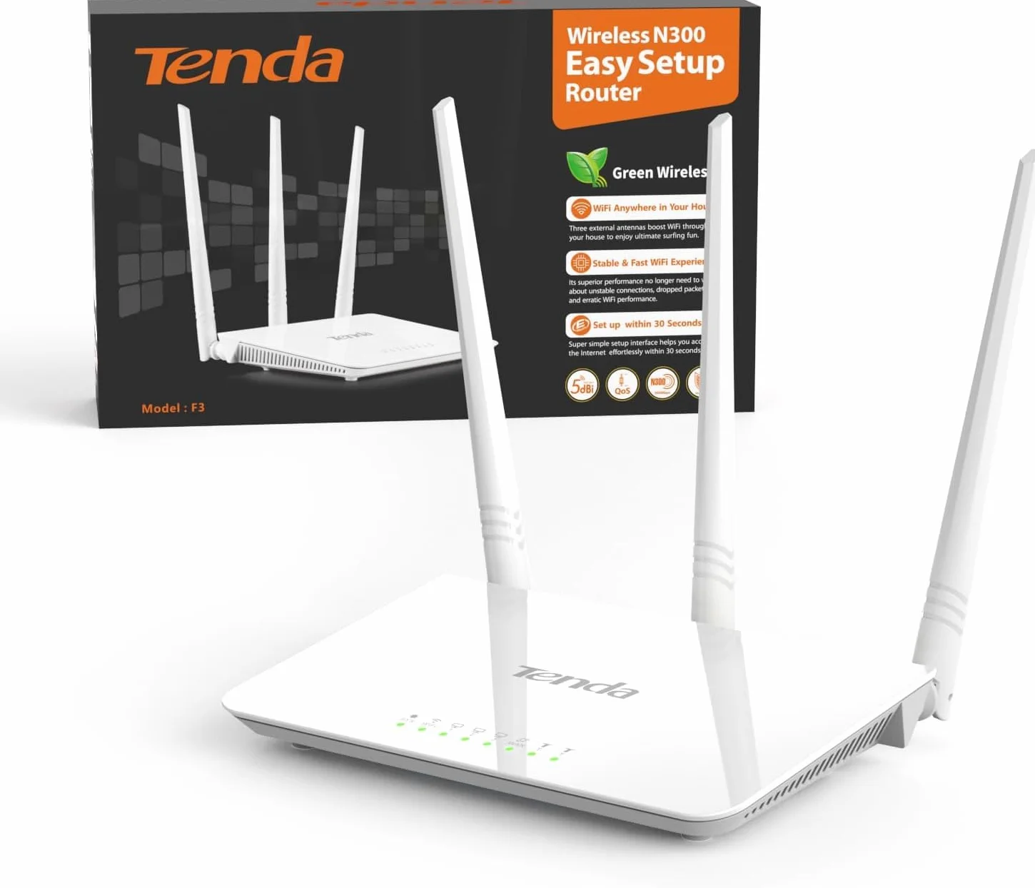 Routeur WiFi N300 Tenda F3 sans Fil 300 Mbps 2,4 GHz 3 Antennes 5dBi 3 Ports LAN/WAN Blanc