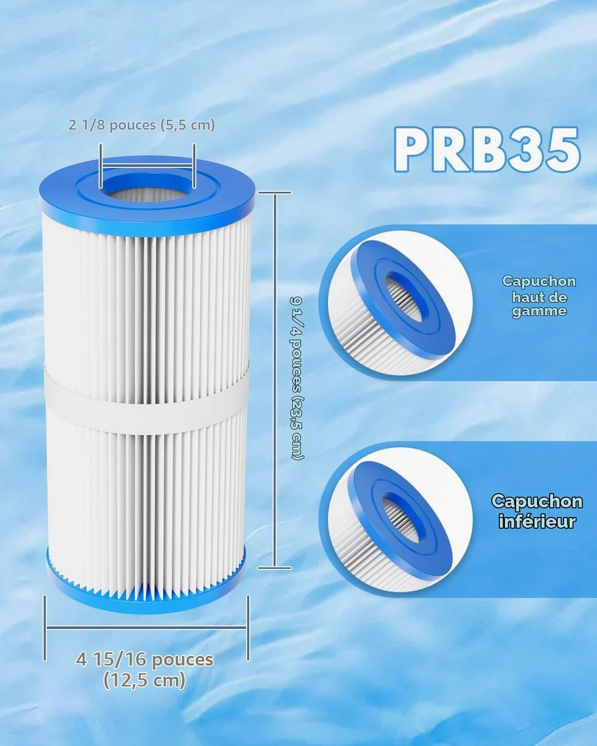 Spa Filtre Remplacement 3,25㎡ 12,7cm x 22,86cm pour PRB35-IN 2 Pack | Filtre de bain à remous compatible avec PRB35-IN C-4335 FC-2385 200202 409-219 03FIL1300 17-2482 25393 303557 8173501 R173431