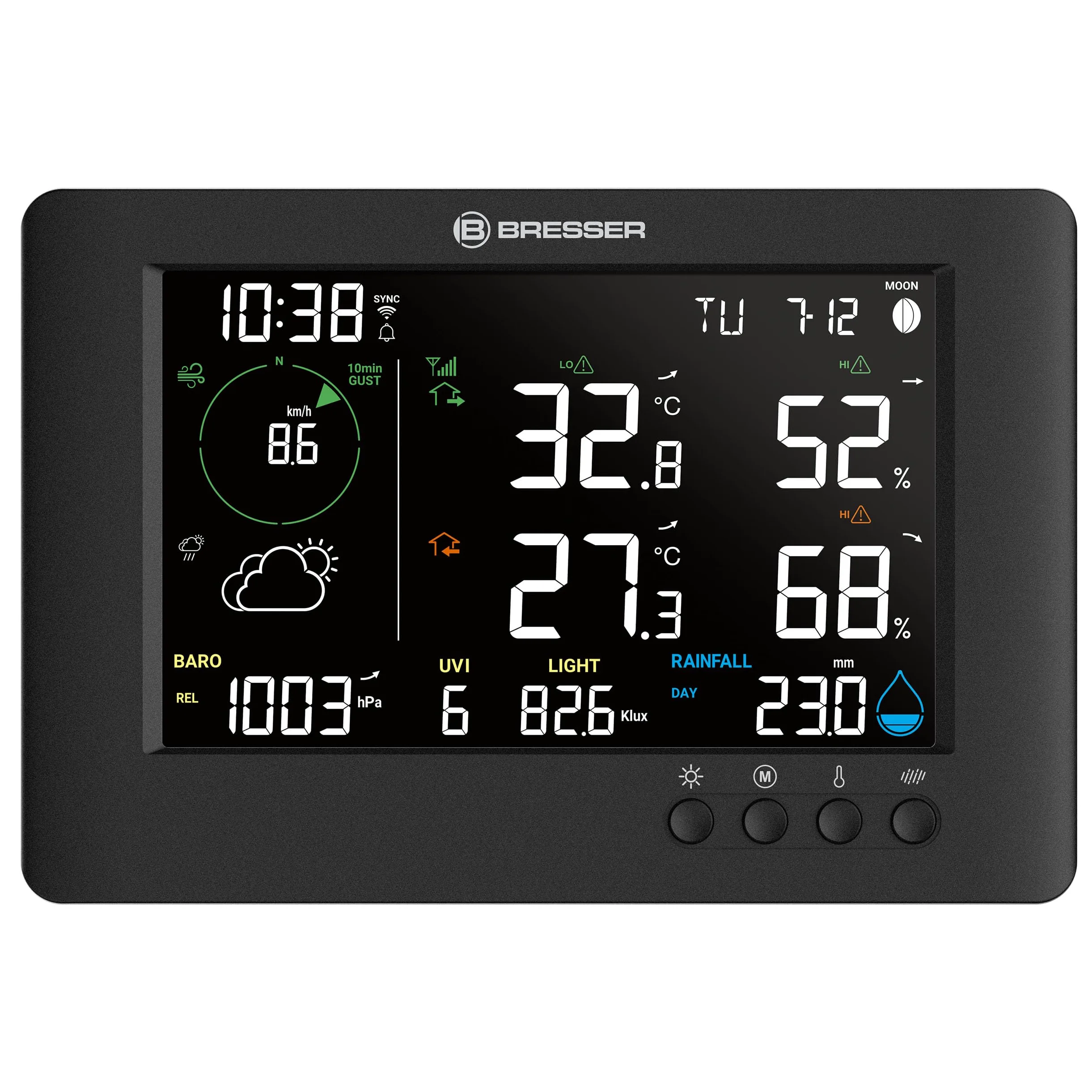 Station météo 7-en-1 TB WiFi : Données étendues, Prévision graphique, Multi-capteurs, Surveillance climat intérieur, Fonction d'alerte | Bresser TB Station météo sans fil professionnelle Wifi 7 en 1