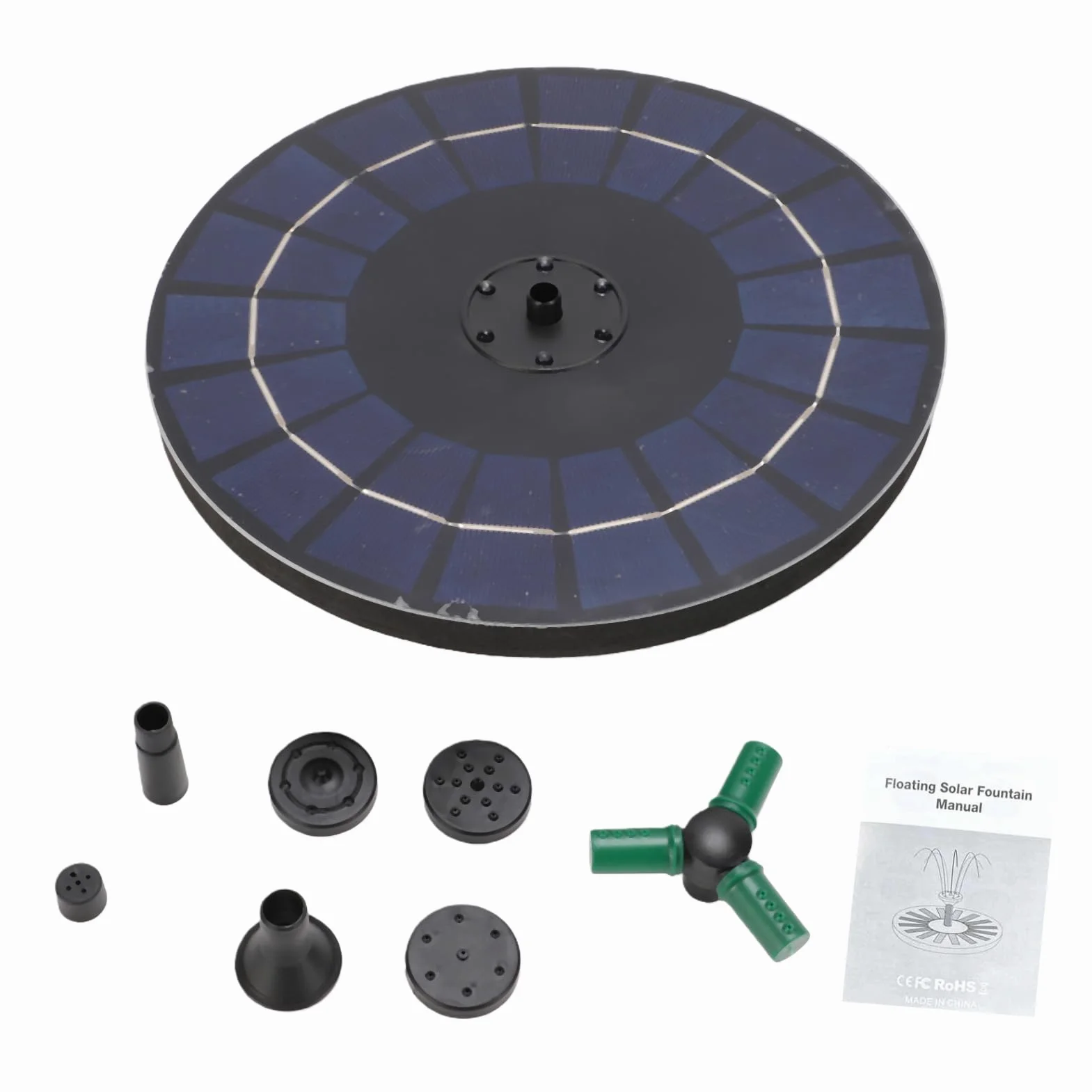 GLOGLOW Fontaine Solaire de Bain d'oiseaux avec Lumières LED RGB, Pompe Flottante avec Panneau en Verre 6W 9V, 7 Buses de Pulvérisation, Batterie 1500mAh pour Jardin, étang et Piscine (6W Diamètre
