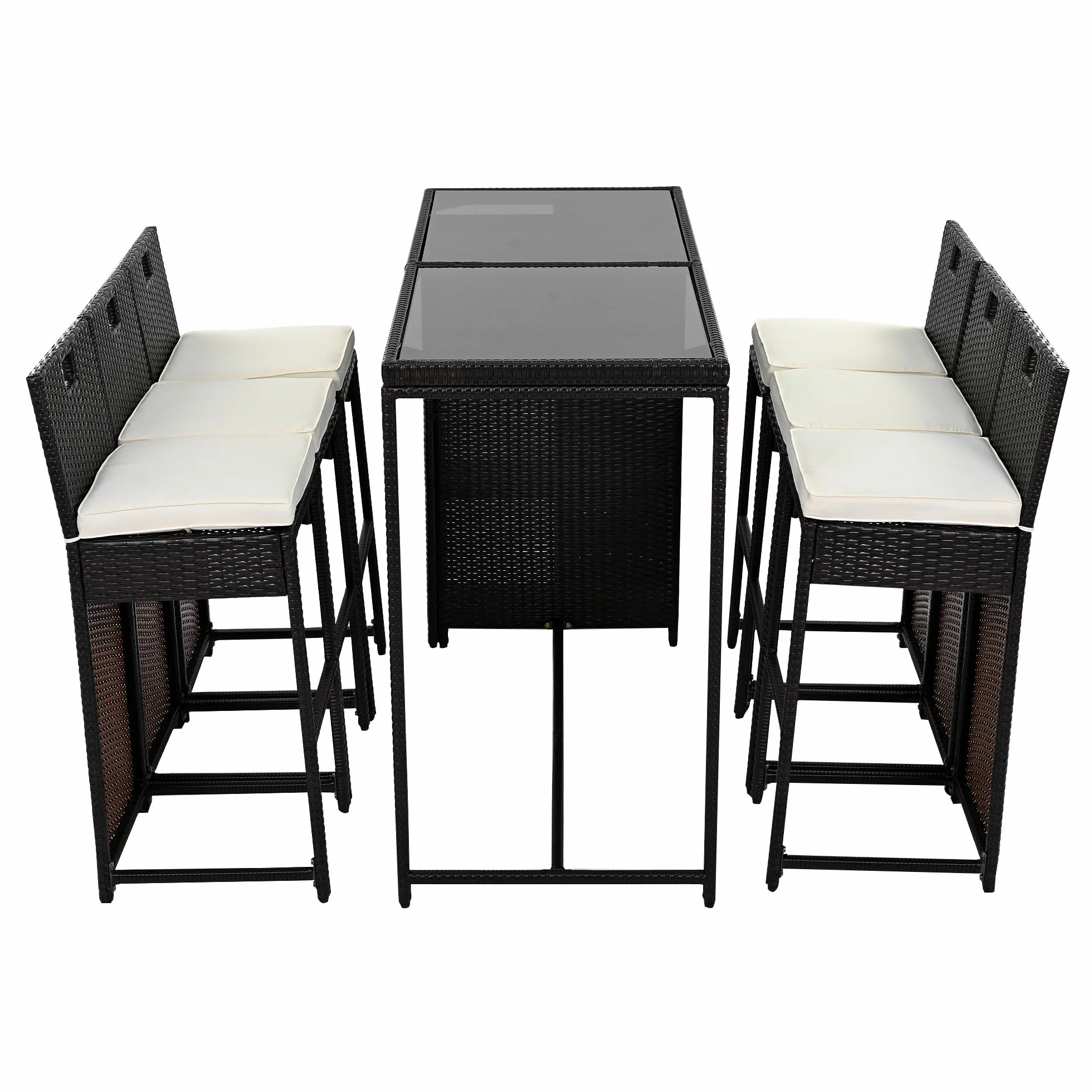Merax Ensemble bar jardin 7 pièces 6 tabourets hautes polyrotin noir marron foncé
