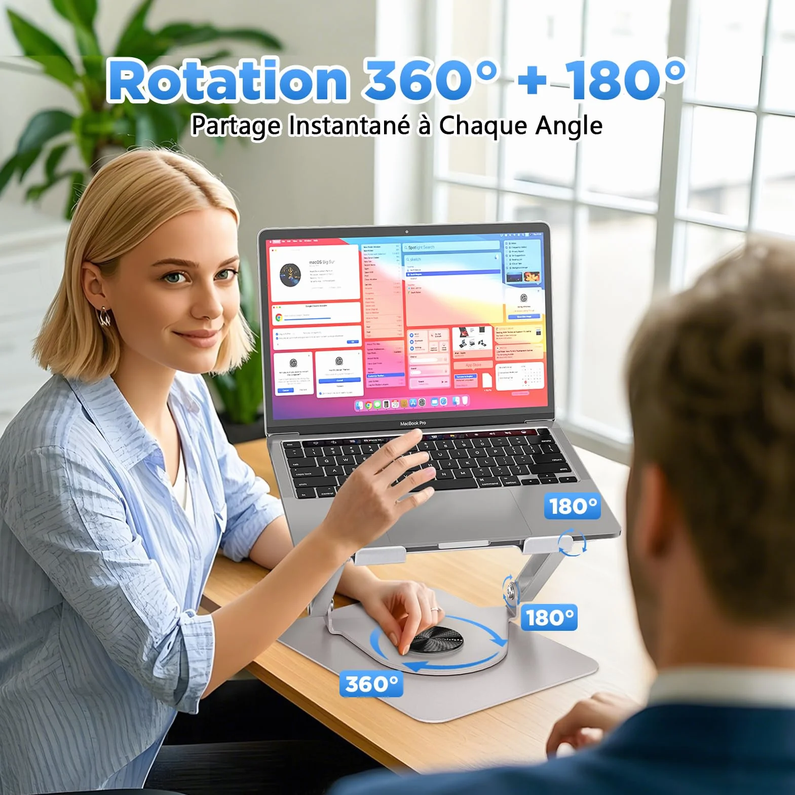 ICARE Support Ordinateur Portable avec Ventilateur Magnétique Rotation 360° Capacité 10 KG 18dB Argent