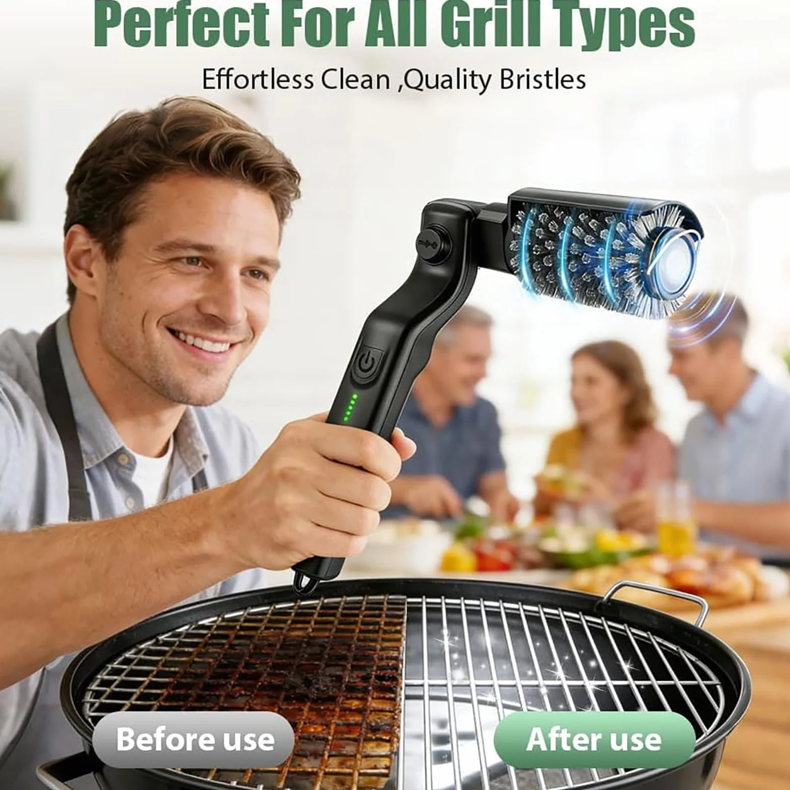Brosse de nettoyage barbecue électrique sans fil rechargeable 3 vitesses 90 min autonomie IPX7 réglable 180°