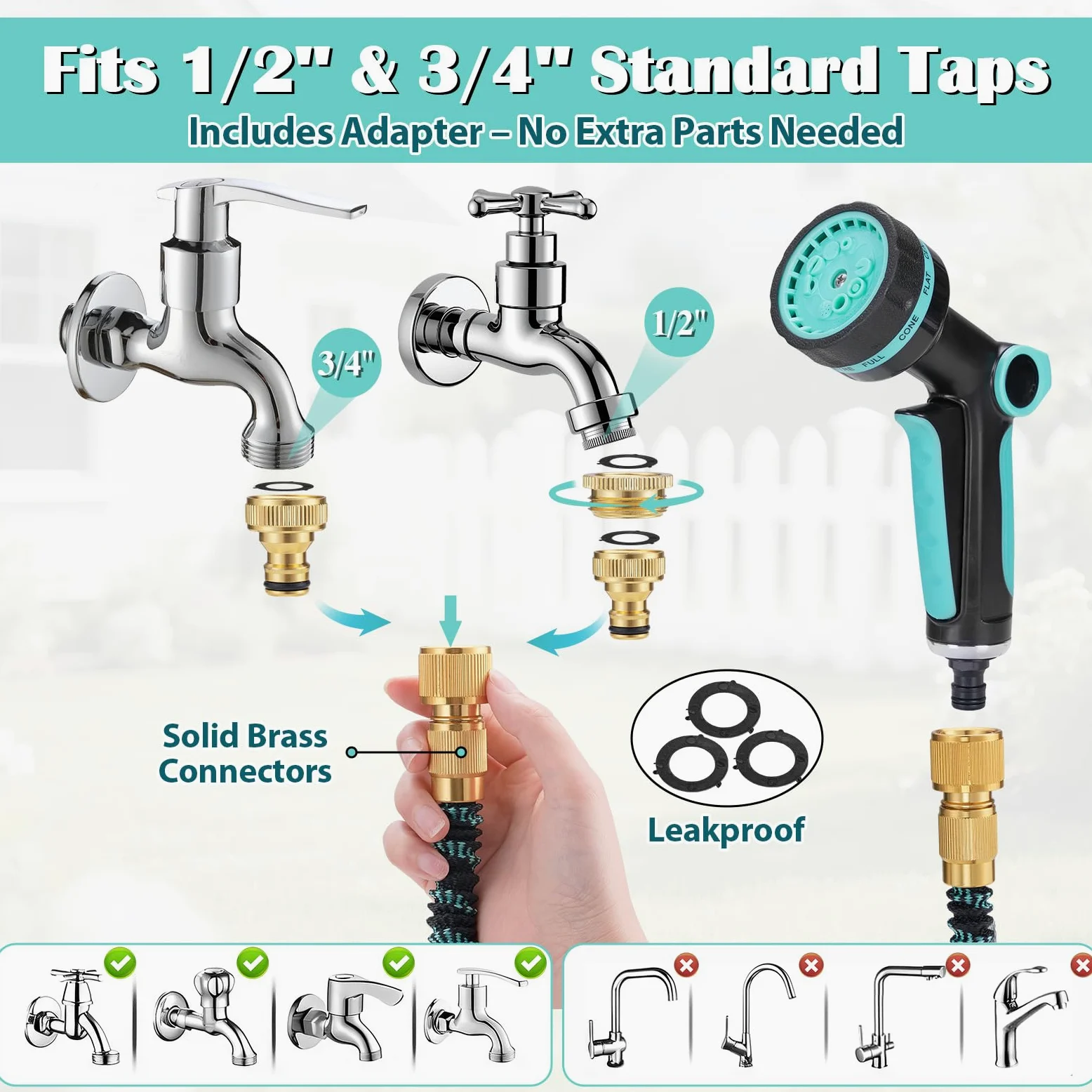 Tuyau d’Arrosage, Extensible 30m Tuyau Arrosage Flexible avec 10 Modes de Pulvérisation, Adaptateurs 1/2" et 3/4", Garden Hose pour Jardin Nettoyage Voiture