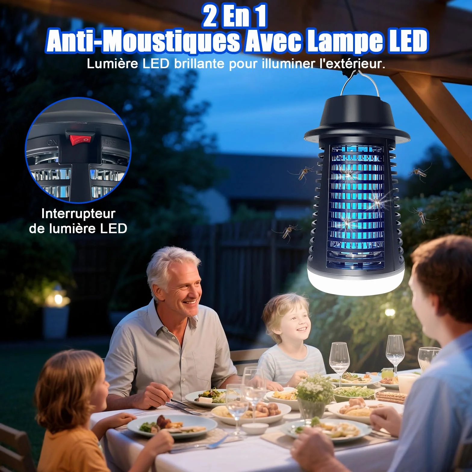 Lampe Anti Moustique LED 4200V 15W UV Tue Mouche Electrique Piège Intérieur Extérieur