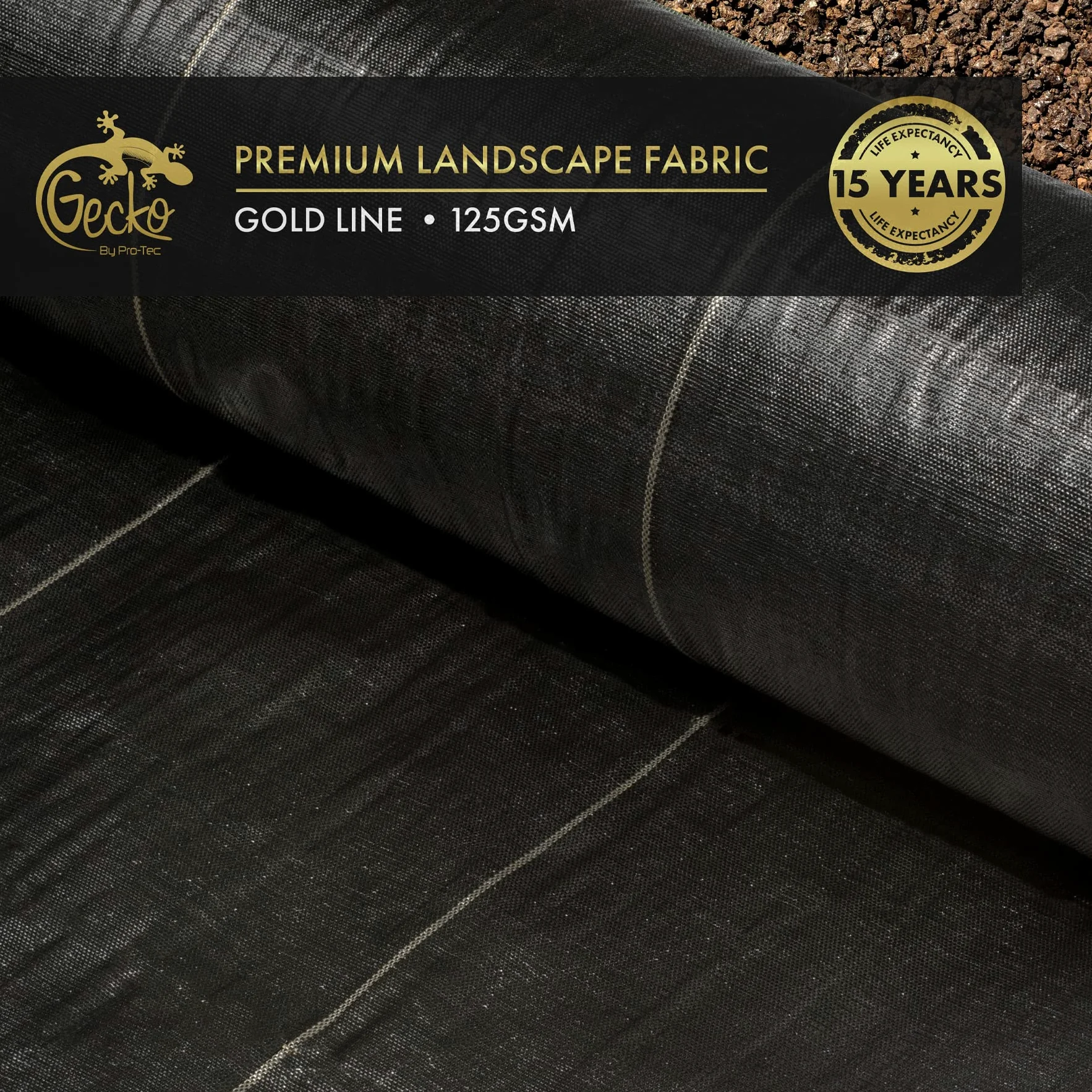 Pro-Tec 2 m Tissu de contrôle des Mauvaises Herbes Extra Heavy Duty 125 g/m² Paysage Jardin Sol Coque Membrane Doré Line Gold 2m x 50m