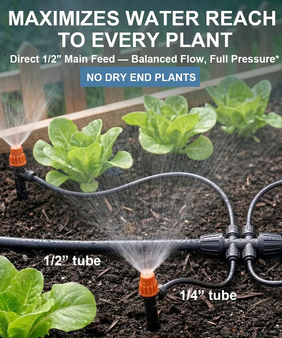 Système d'Arrosage Jardin 72 m avec 40 Buses et Raccords Fast-Lock | Compatible Gardena Micro Drip, Raccords 1/2" & 1/4", Pour Serre et Bac Surélevé, 12 m + 60 m, Plantes en Pot