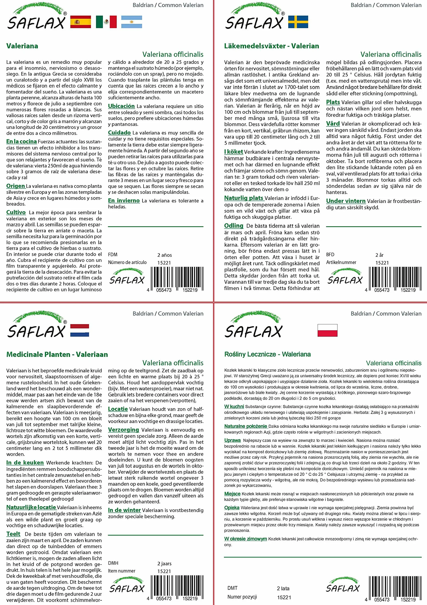 SAFLAX Valériane officinale 200 graines Valeriana officinalis