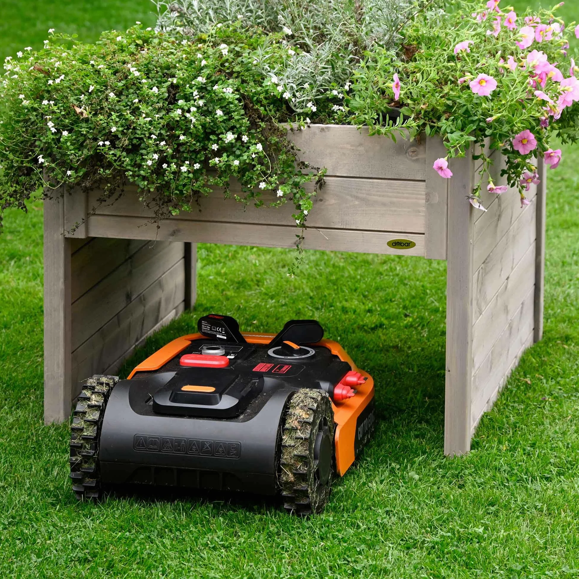 dobar® Grand Garage pour Robot Tondeuse en Bois avec bac à Plantes avec Film – Garage pour Tondeuse à Gazon – 79 x 73 x 56 cm – Anthracite