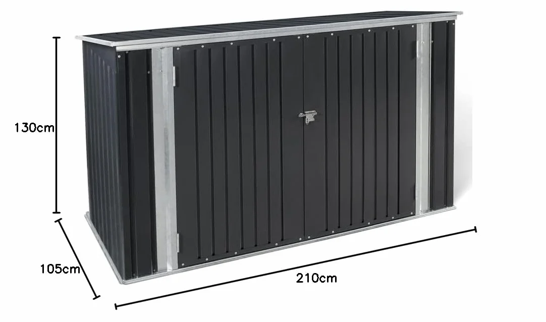 Abri de Jardin en Métal Verrouillable Multi-Rangement pour Vélos, Outils et Poubelles