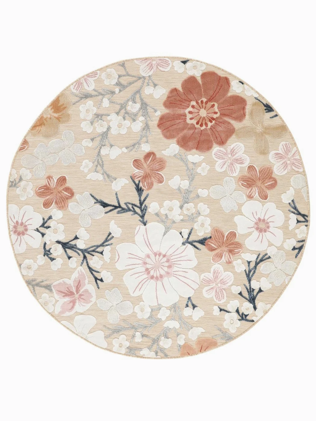 RugVista Cherri Tapis intérieur et extérieur, Rond, Ø 200 cm, Beige/Rose | Modernes, Poil ras, Lavage à la main seulement, Oeko-Tex 100, Résistant aux UV, Salle de séjour, Cuisine, Porch