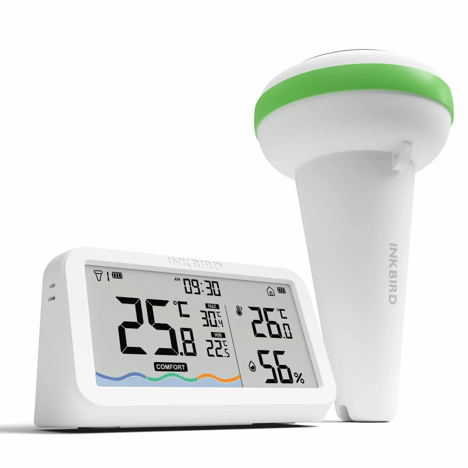Inkbird Thermomètre Piscine Solaire avec Moniteur, Étanche IP68 | Connexion Sans Fil, Moniteur Multifonctionnel Télécommande, Spa Bassin Aquarium