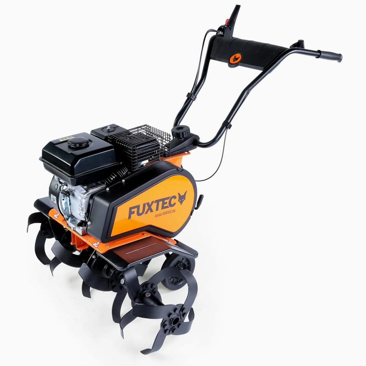 Fuxtec Motoculteur Thermique FUXTEC Motobineuse Essence FX-AF1212 avec Roues, Cylindrée 212 cm3 et Jusqu'à 85 cm De Largeur De Travail 4,1kW Double Axe de Transmission Avant Et Arrière
