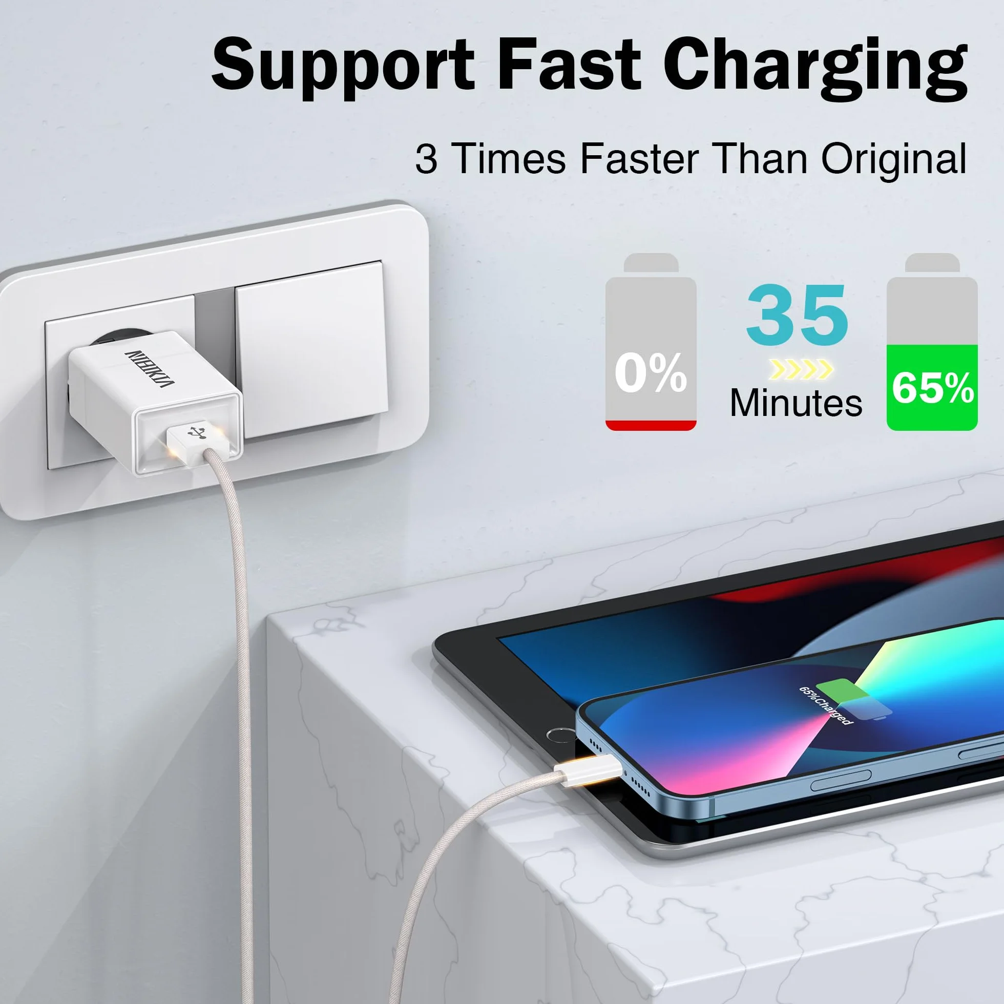 Câble iPhone Chargeur Lightning MFi Nylon Tressé Ultra Résistant Charge Rapide 1M+1M pour iPhone 14 13 12 11 Pro Max